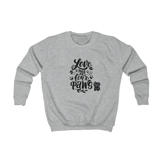 Kids Sweatshirt - "Love Has Four Paws" Cute Puppy Graphic Pullover for Dog Lovers