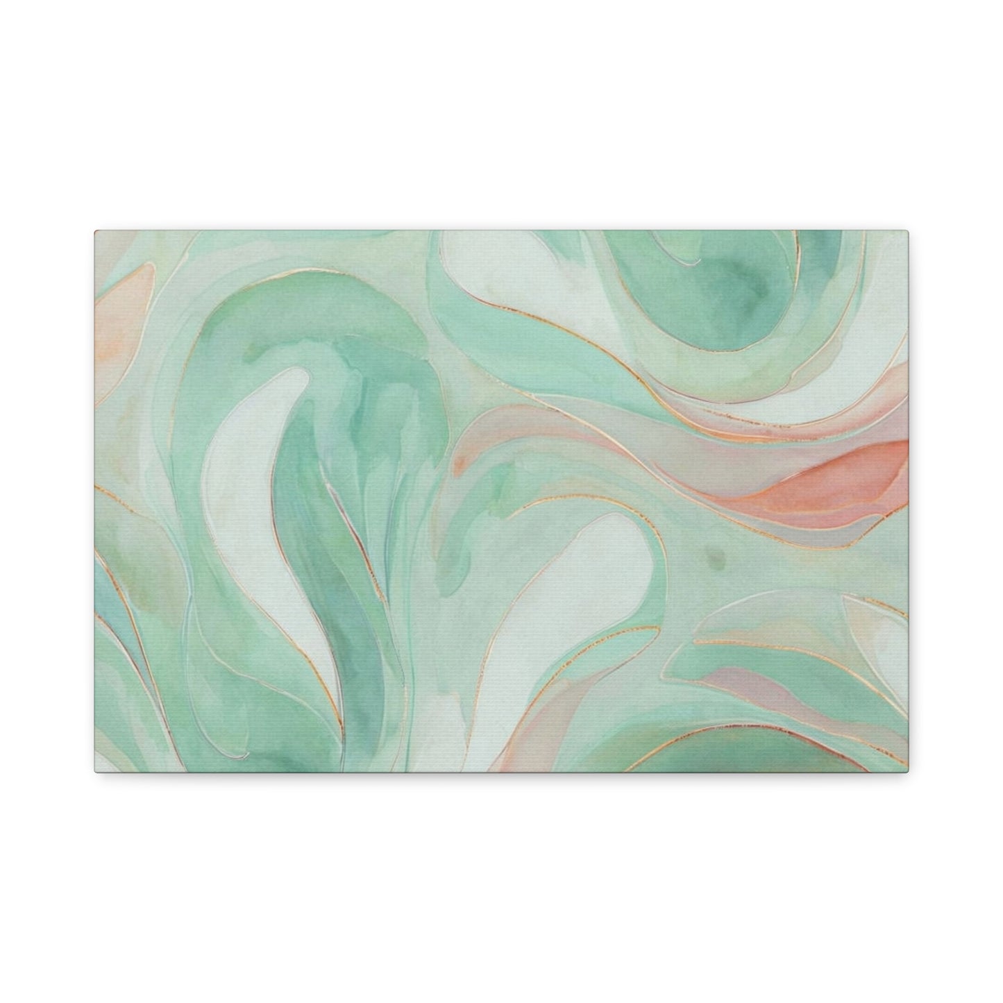 Abstract Green Marble Canvas Print — Teal & Coral Swirl Wall Art