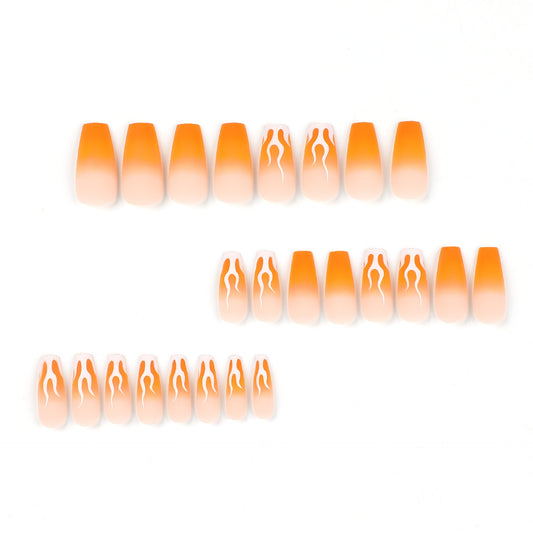 Press on fake nails piece matte orange gradual change nails piece wholesale white flame French Press on fake nails – Image 2