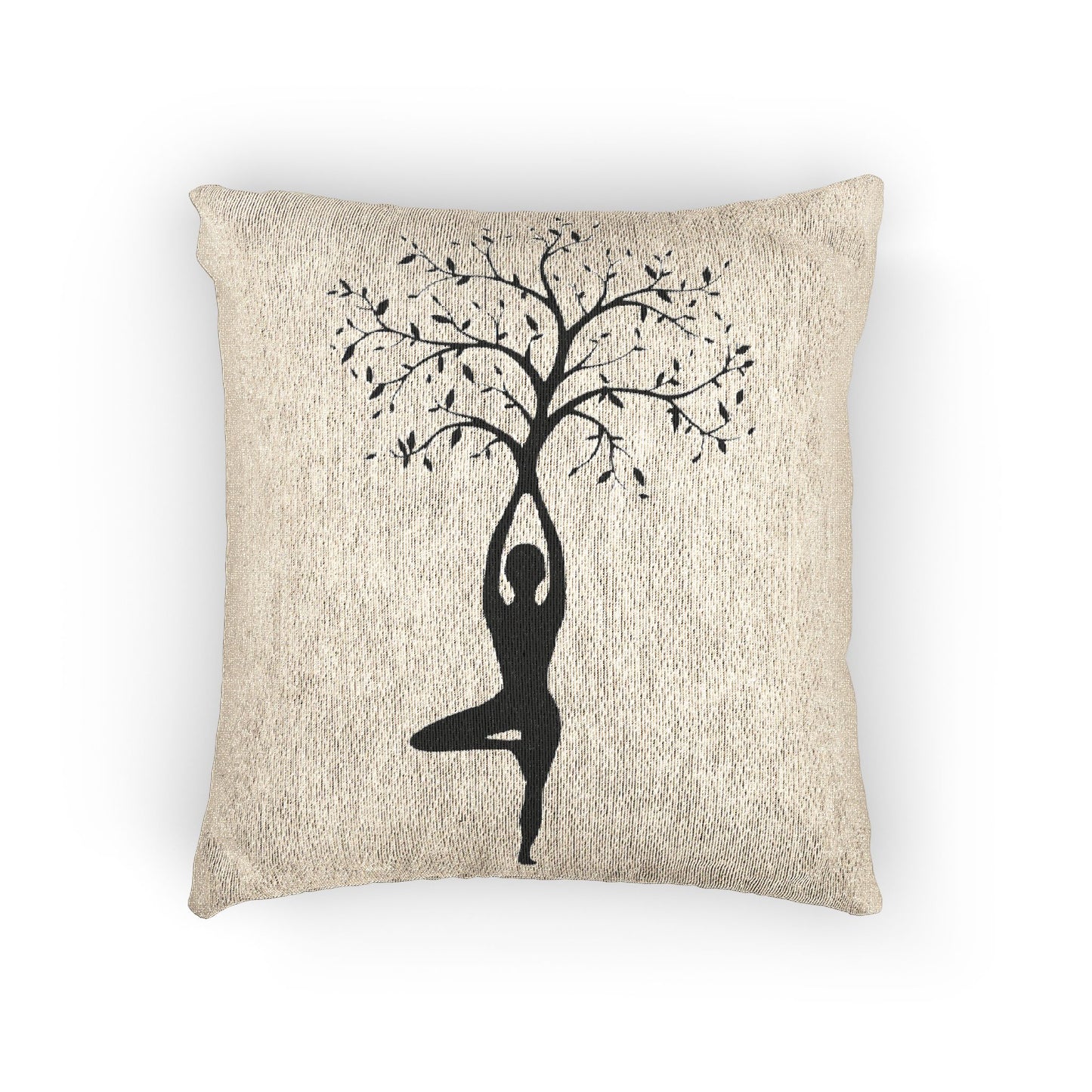 Yoga Tree Pose Woven Pillow for Relaxation, Zen Home Decor, Meditation Cushion, Gift for Yoga Lovers, Nature-Inspired Design
