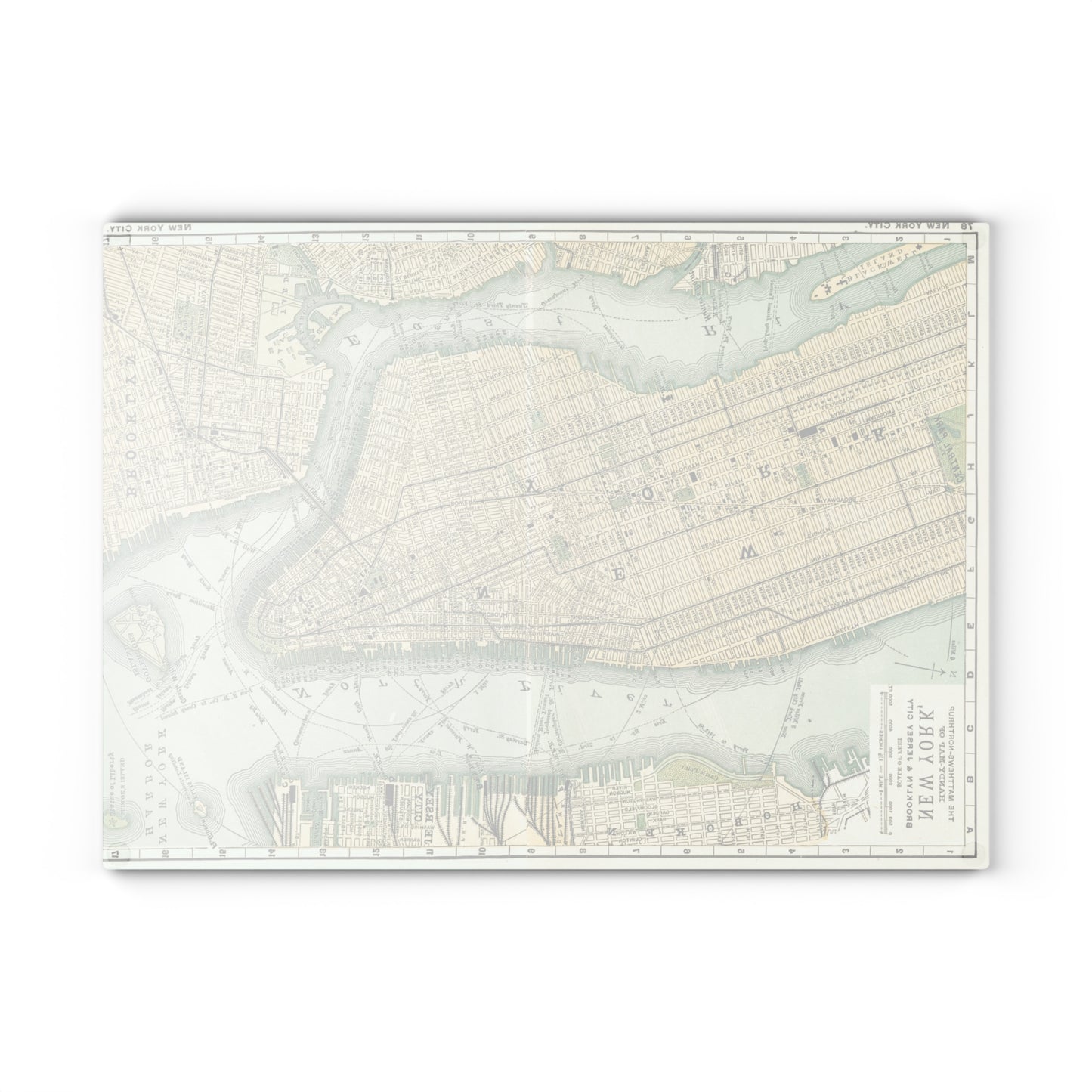 Vintage Map Glass Cutting Board — Antique New York City Map Kitchen Board