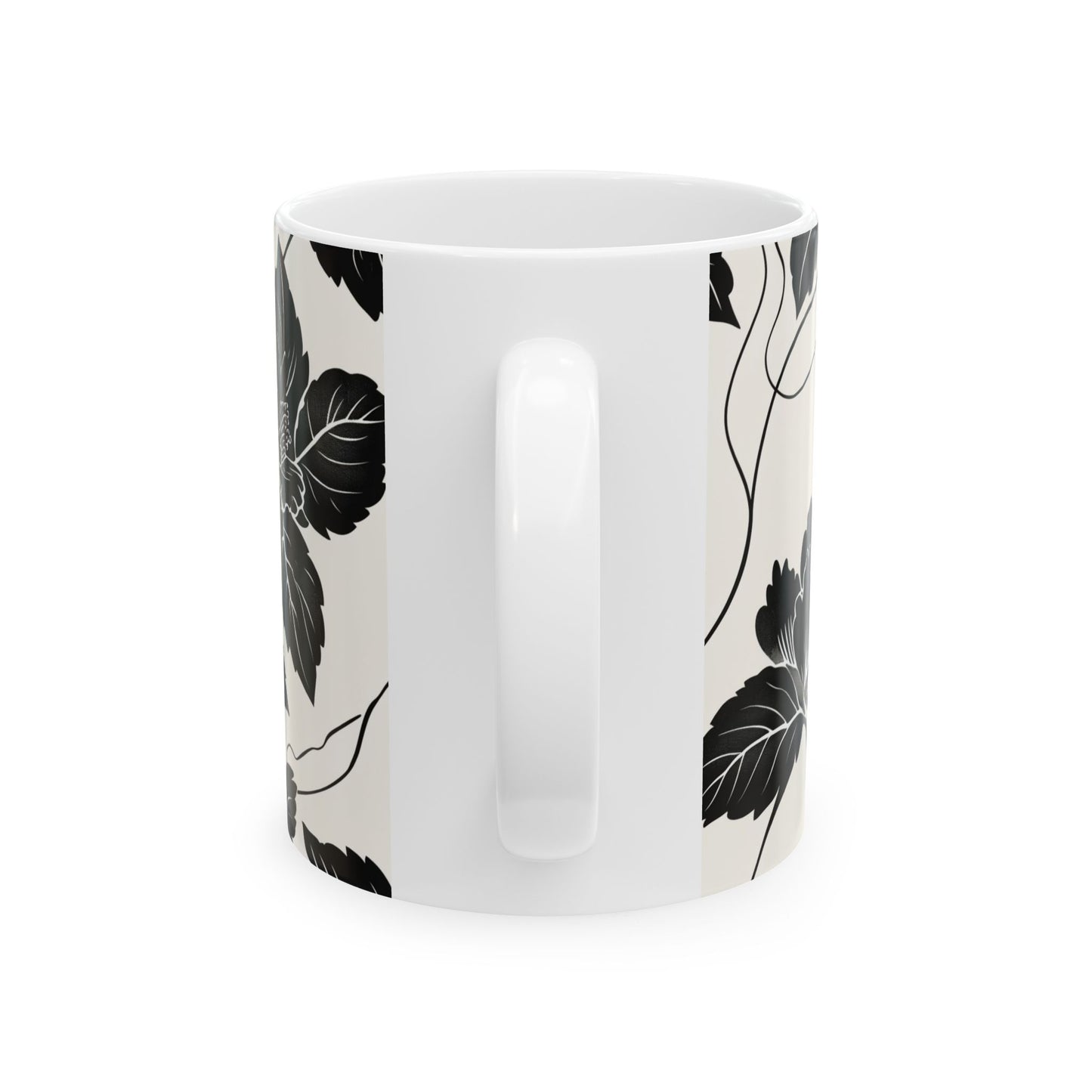Black Floral Ceramic Mug — Monochrome Vintage Flower Coffee Cup (11oz & 15oz)