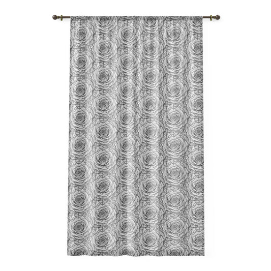 Elegant Grey Rose Pattern Window Curtain | Floral Home Decor, Sheer Drapes, Living Room Curtains, Modern Window Treatment, Wedding Gifts