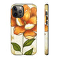 Floral Phone Case with Orange Flower Design, Tough Phone Cover, Floral Gift, Stylish Tech Accessory, Nature Lovers, Spring Vibes