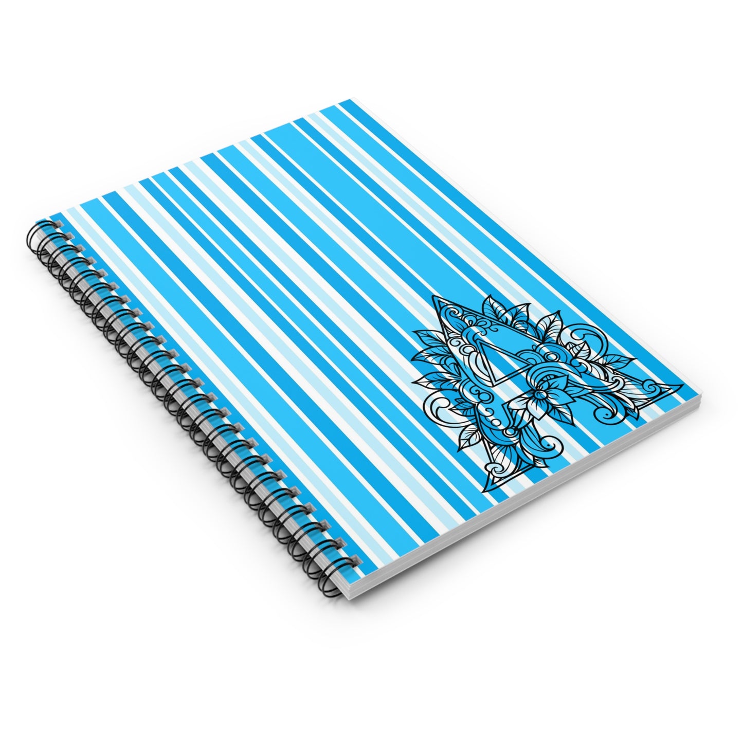 Blue Striped Monogram Notebook — Decorative 'A' Spiral Ruled Journal