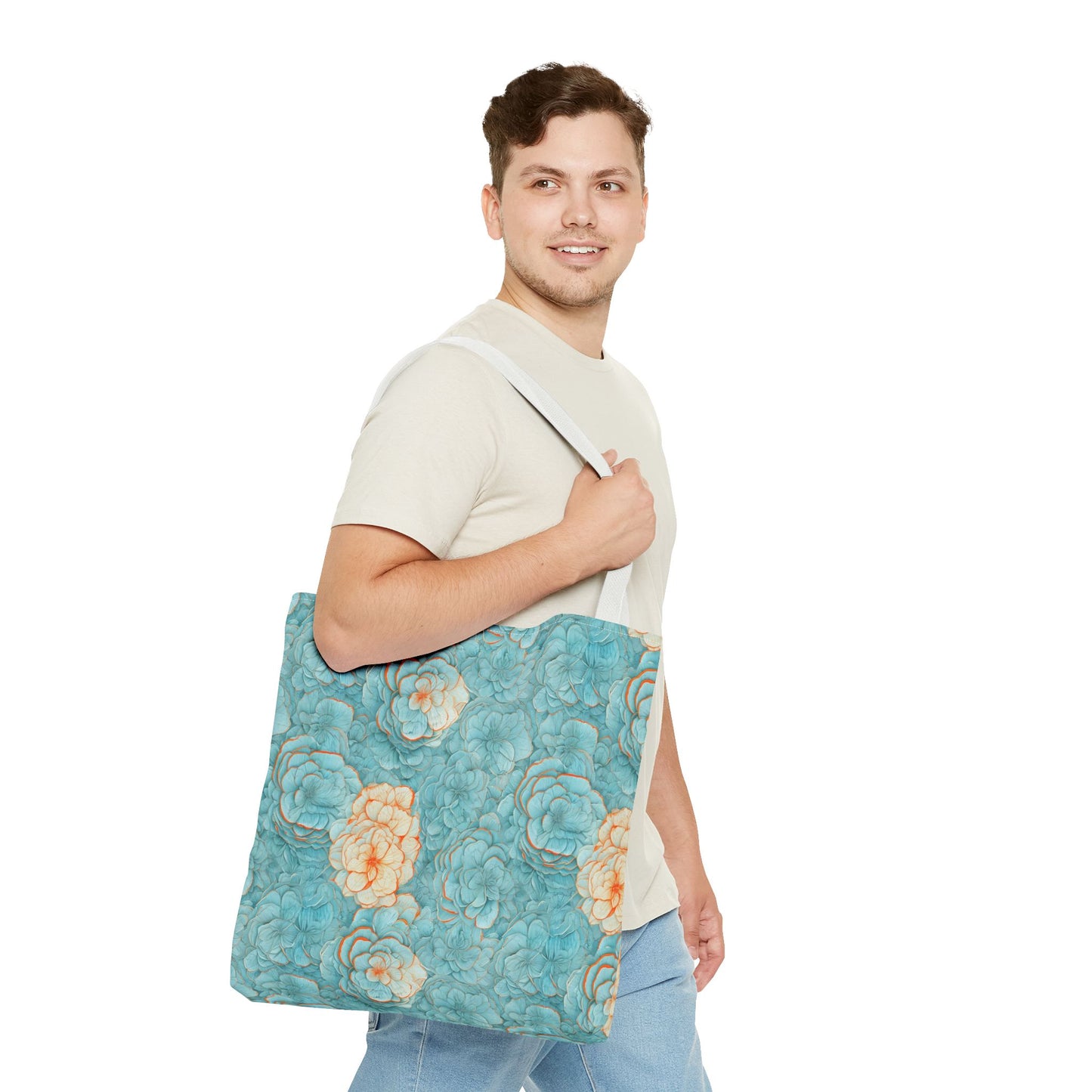 Floral Watercolor Tote Bag — Teal Succulent Pattern