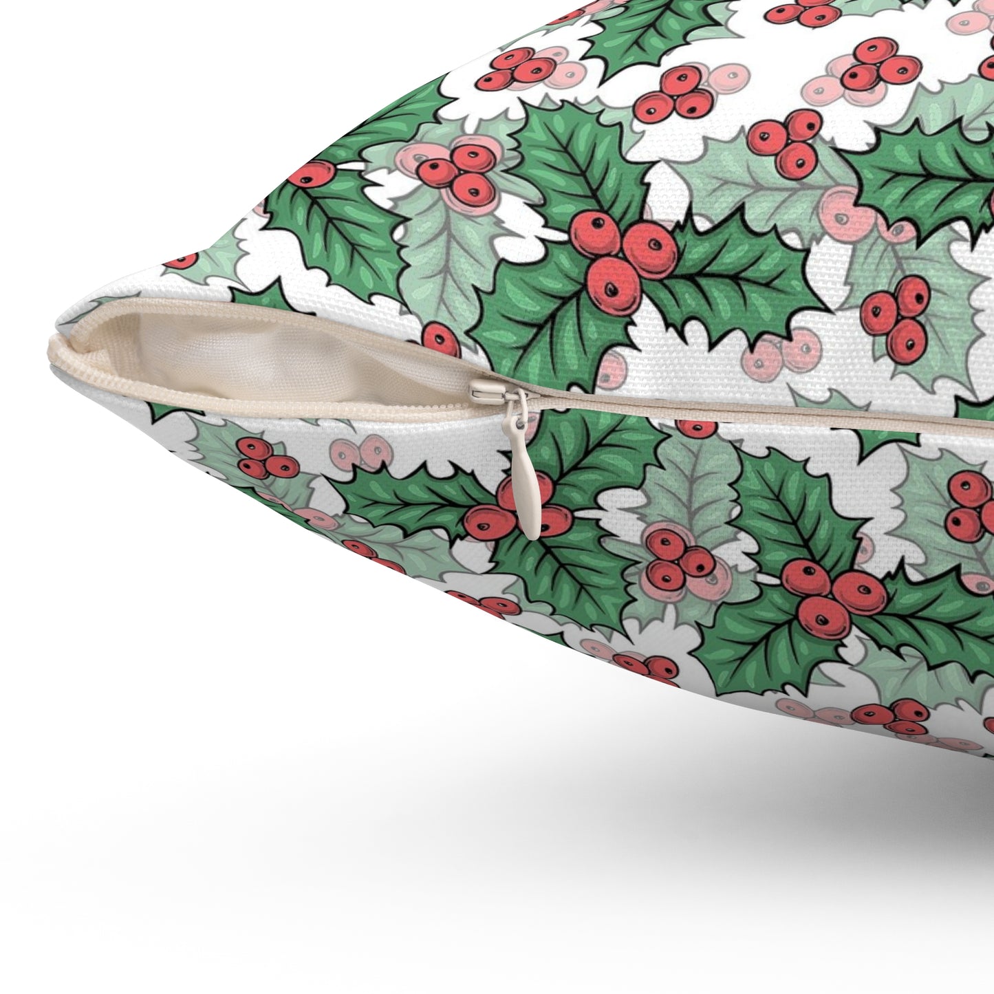 Festive Holly Square Pillow - Cozy Holiday Decor, Throw Cushion, Christmas Gift, Home Accent, Decorative Pillow