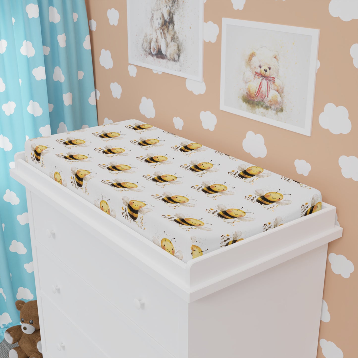 Bee-Themed Baby Changing Pad Cover, Nursery Decor, Baby Shower Gift, Gender Neutral Baby Gift, Cute Nursery Accessory