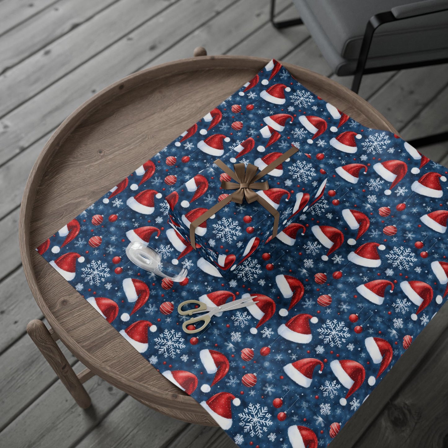 Holiday Snowman Wrapping Paper Roll — Festive Blue & Red Christmas Gift Wrap