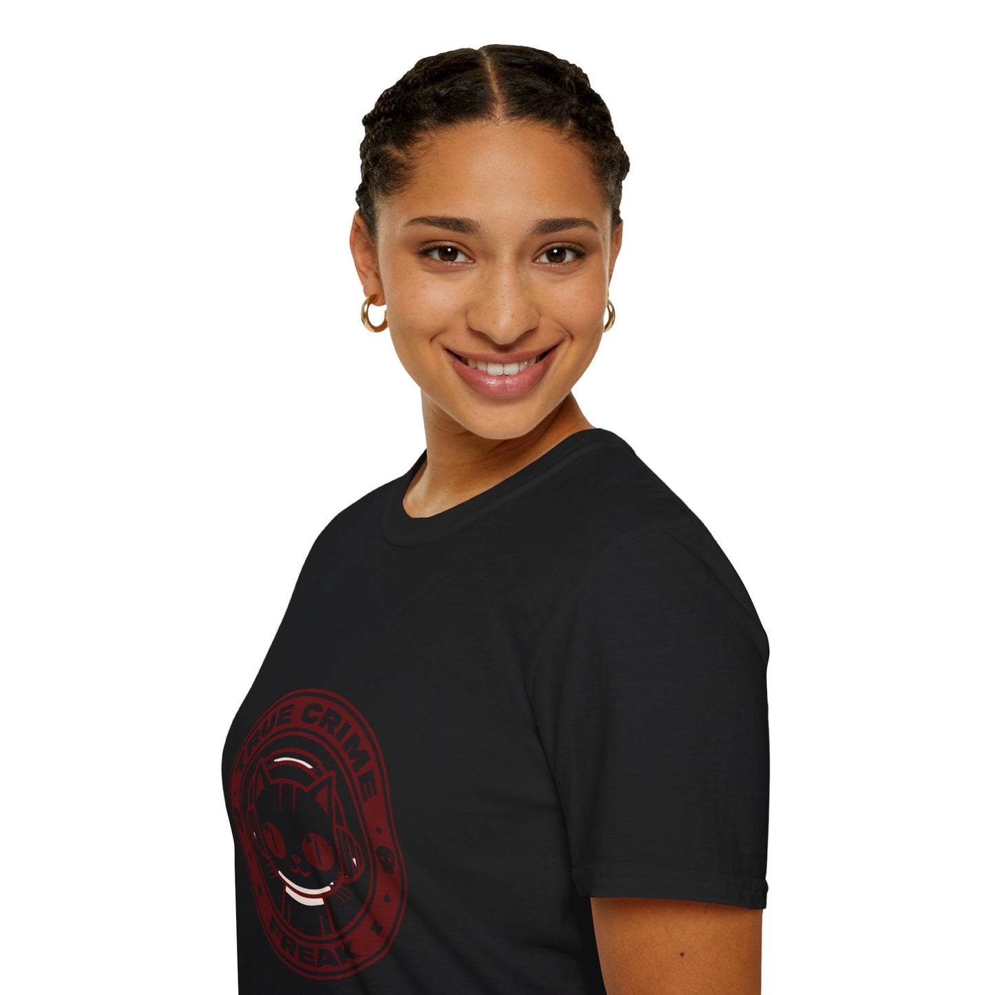 True Crime Freak Cat T-Shirt – Cute Kitty Badge Tee for True Crime Fans