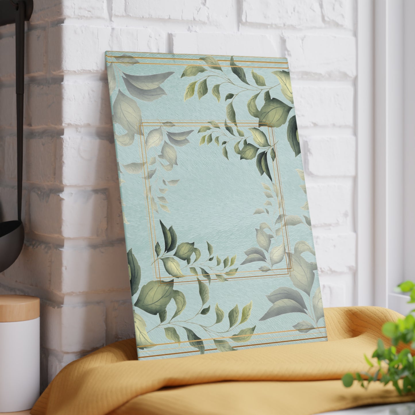 Glass Cutting Board — Botanical Green Leaf Decorative Kitchen Board