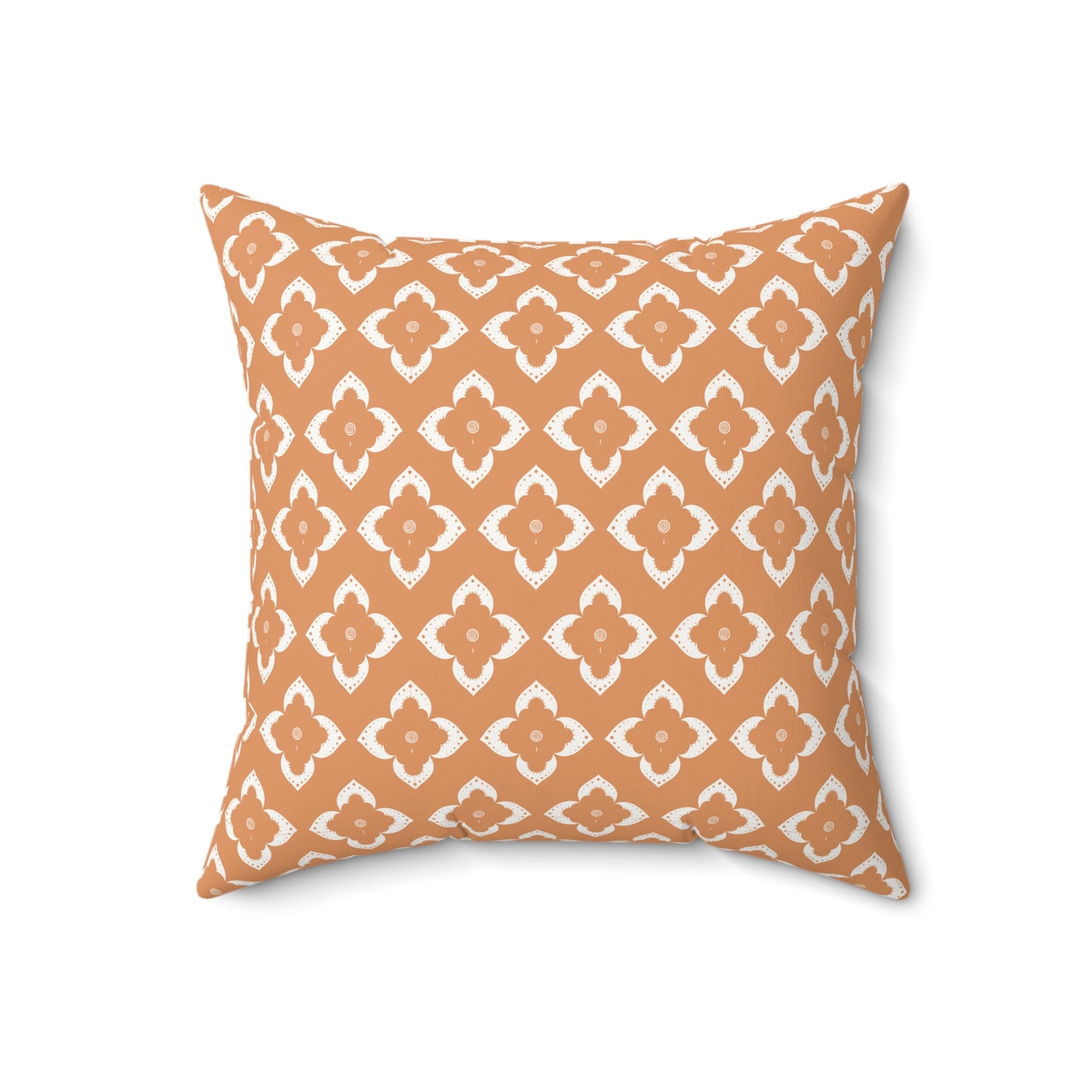 Terracotta Ikat Pattern Faux Suede Square Pillow — Boho Decorative Throw Cushion