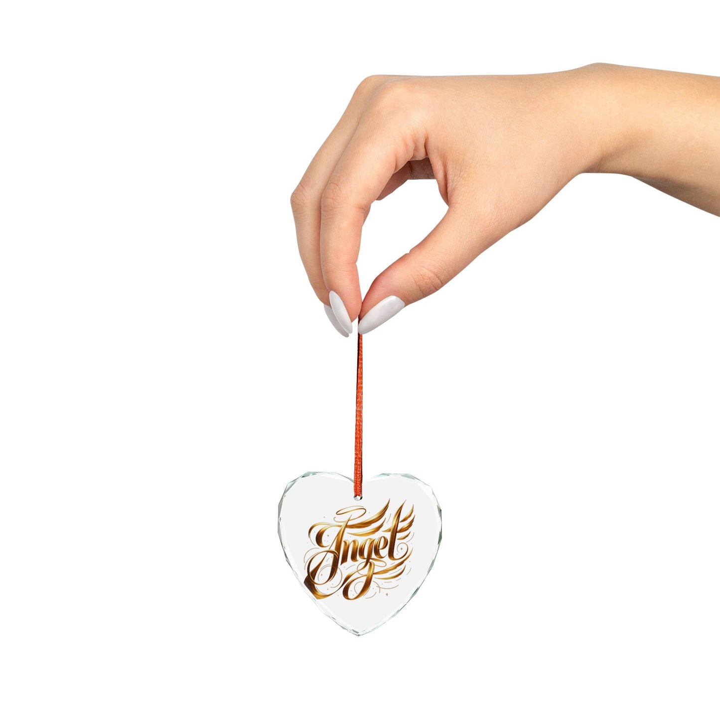 Crystal Heart Ornament — Gold 'Angel' Calligraphy Keepsake