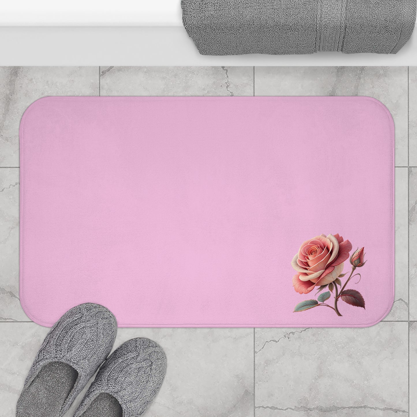Elegant Pink Floral Bath Mat, Soft Bathroom Rug, Rose Decor for Home, Eco-Friendly Mat, Gift for Her, Wedding or Housewarming
