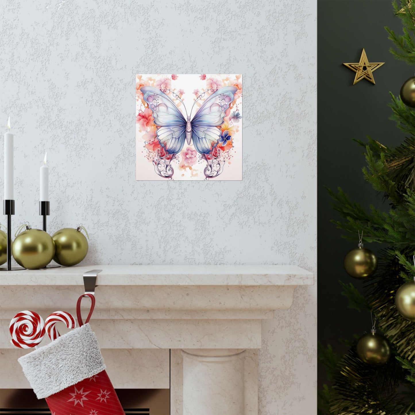 Butterfly Watercolor Wall Poster — Floral Pastel Matte Vertical Print