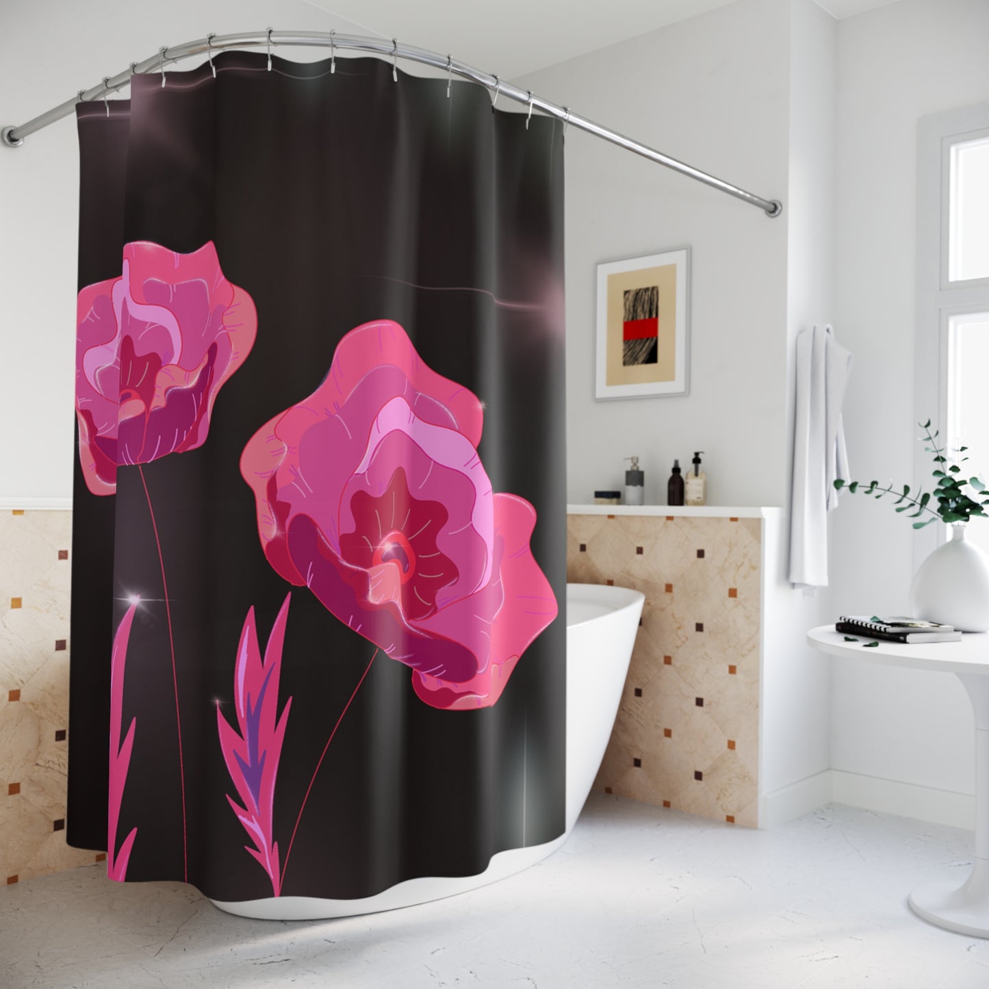 Floral Elegance Shower Curtain - Vibrant Pink Flower Design, Bathroom Decor, Gift for Her, Bathroom Accessories, Floral Home Decor