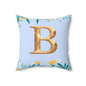 Floral Border Square Pillow — Light Blue Daisy Accent Cushion