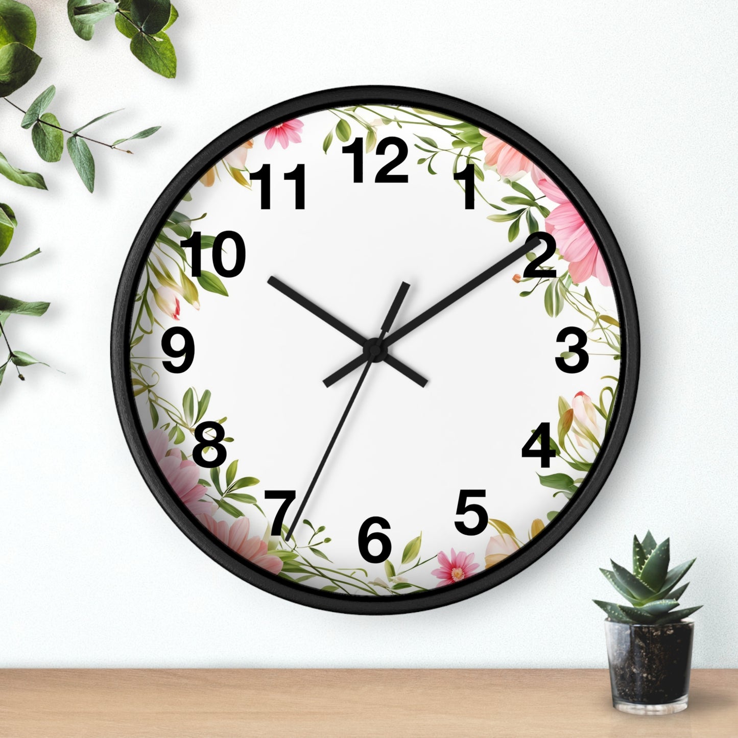 Floral Wreath Wall Clock — Pink Garden Decorative Timepiece