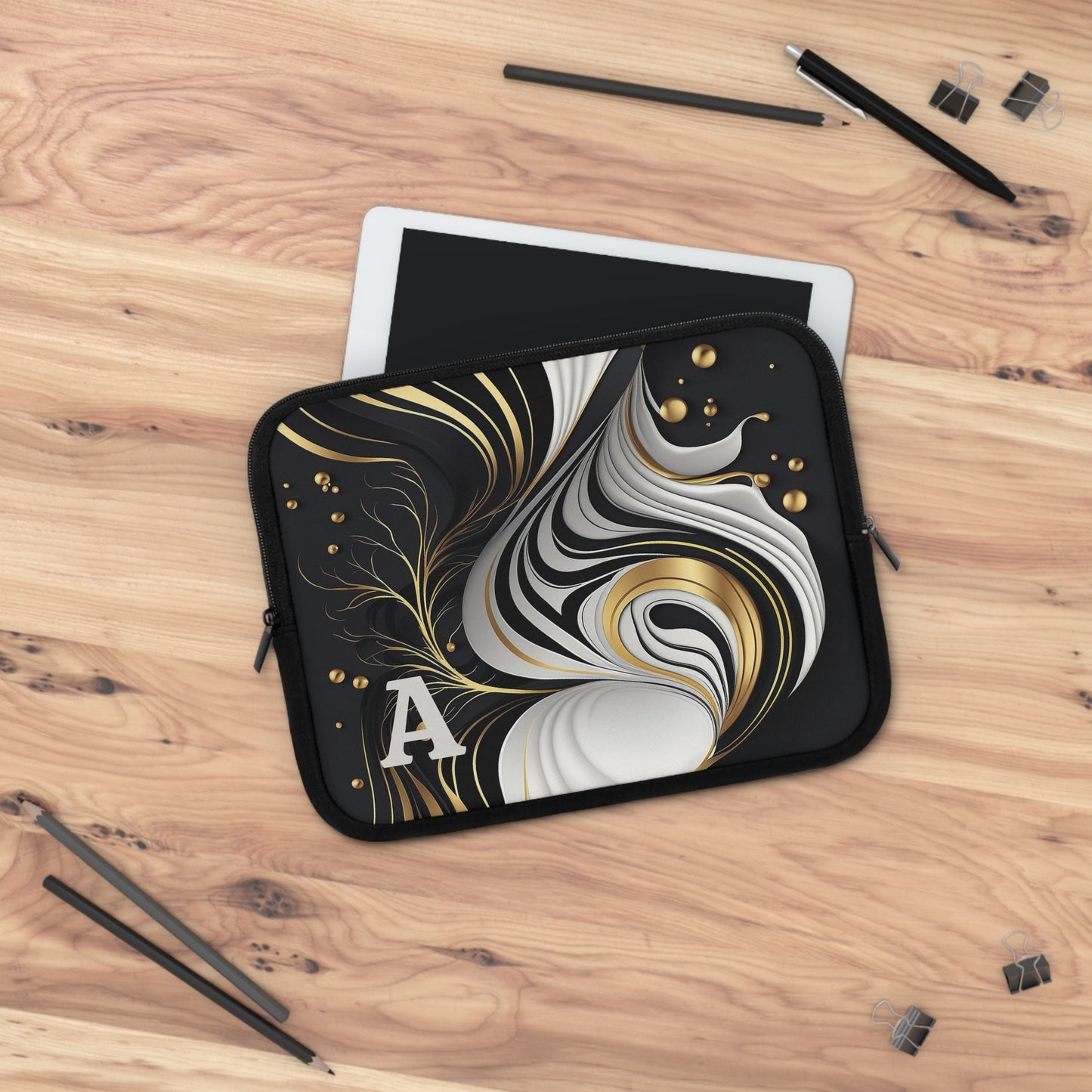 Elegant Personalized Laptop Sleeve, Art-Inspired Tech Case, Gift for Students, Professionals, Custom Monogram Sleeve, Stylish Gadget Cover