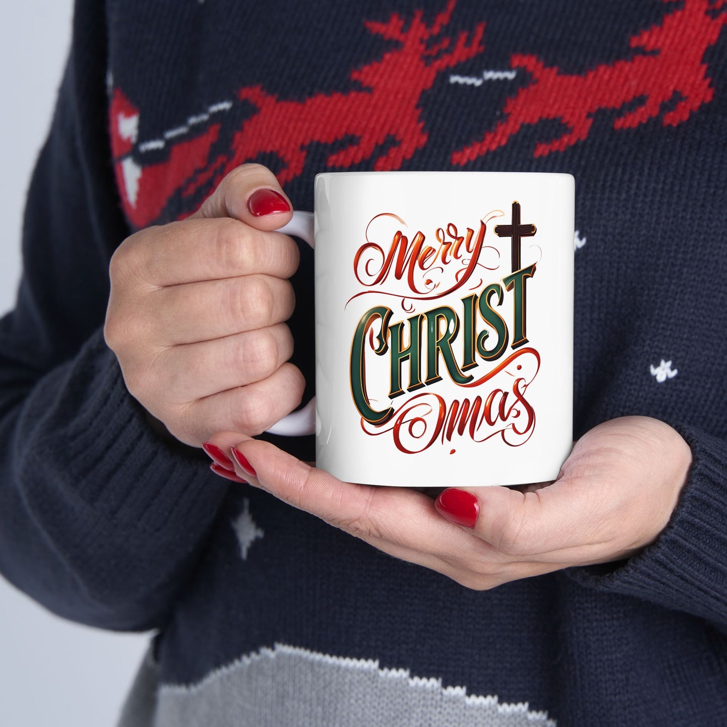 Christmas Ceramic Mug - Merry Christ-Mas Coffee Cup, Holiday Gift, Hot Cocoa Mug, Festive Kitchen Decor, Seasonal Beverage Mug