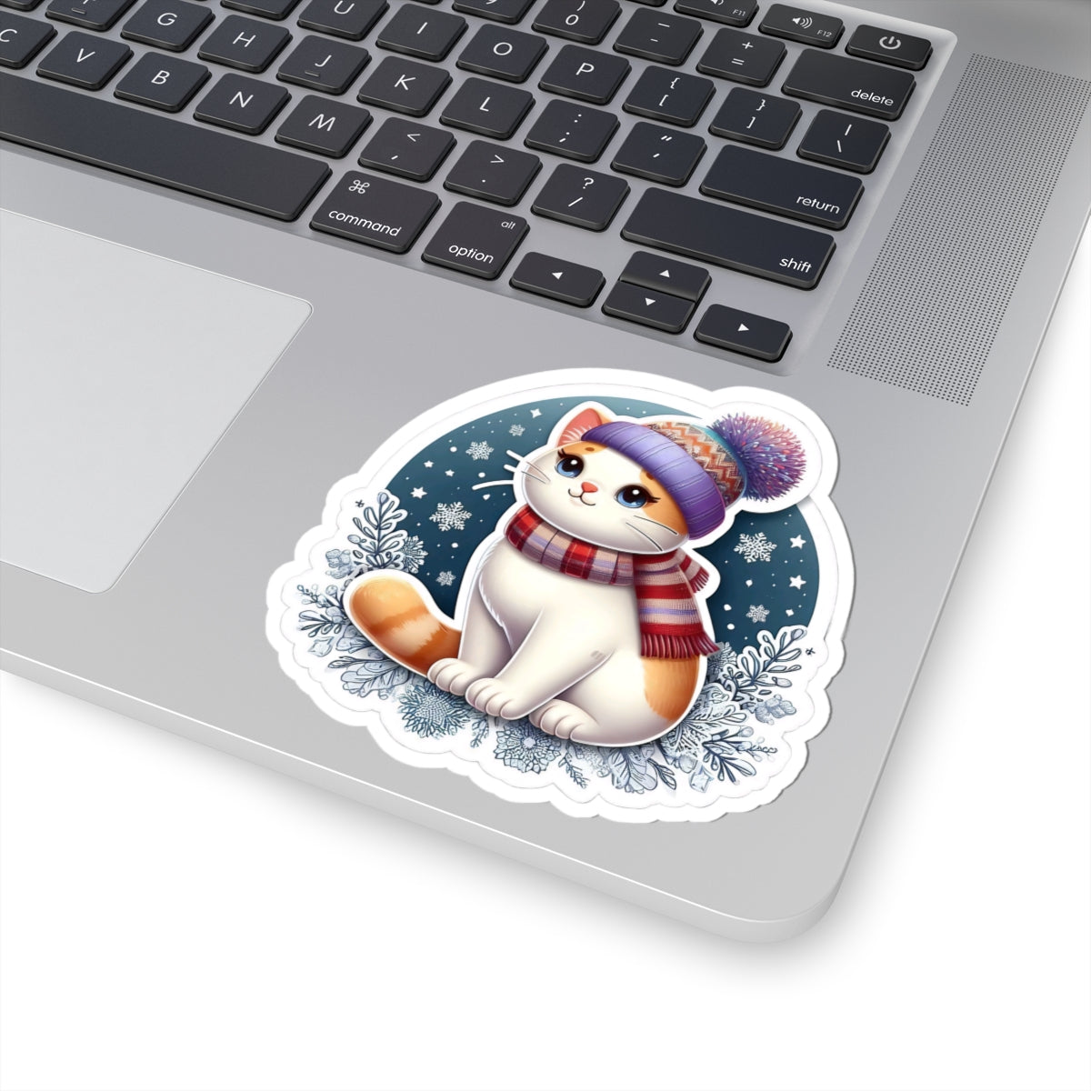 Winter Cat Kiss-Cut Stickers, Cute Cat Sticker, Animal Lover Gift, Laptop Decor, Winter Vibes
