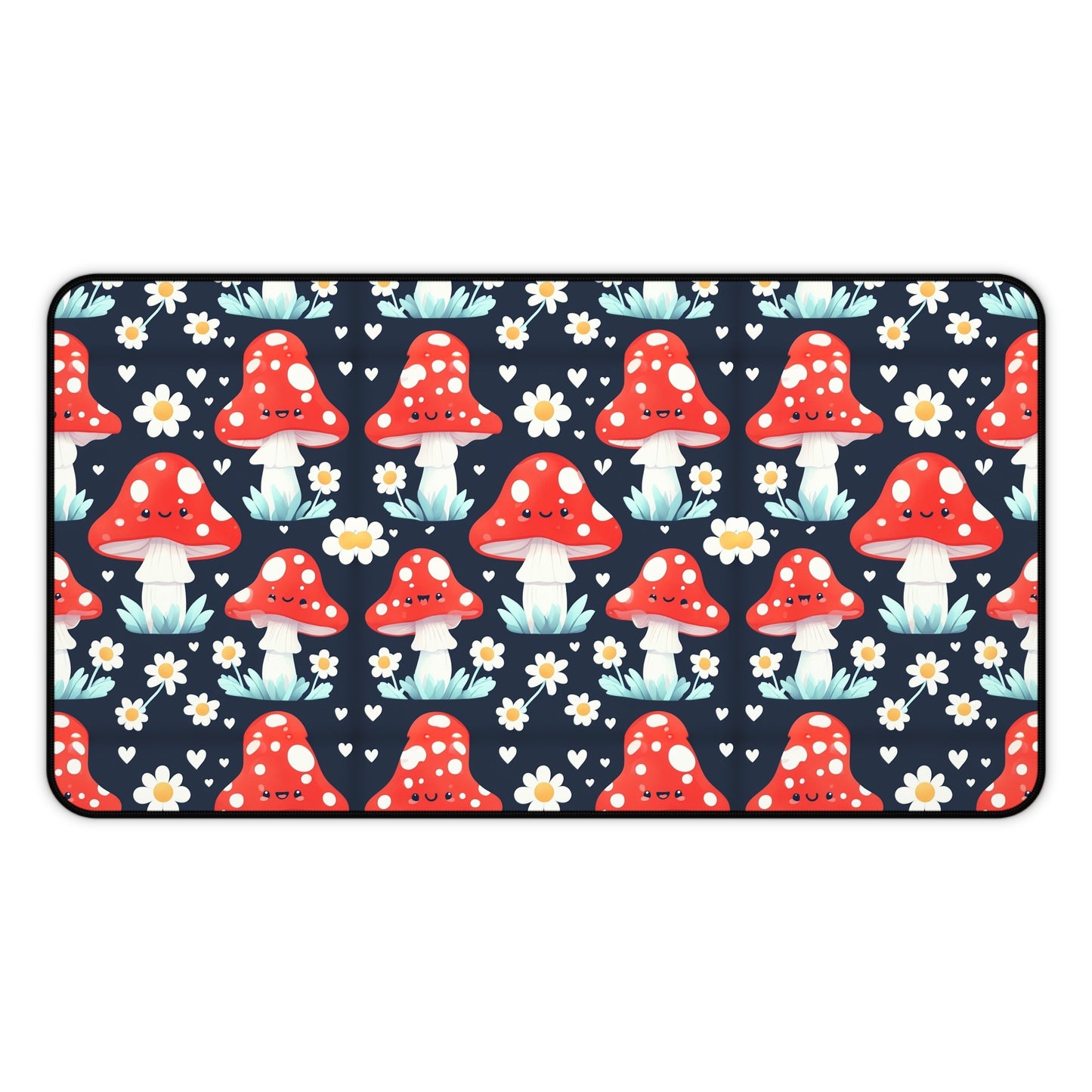 Mushroom & Daisies Desk Mat — Cute Red Toadstool Mousepad for Desk Decor