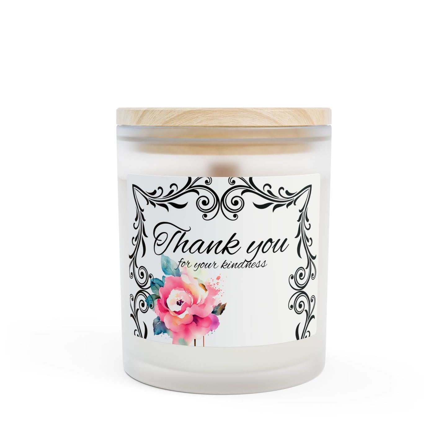 Thank You Floral Frosted Glass Candle — 11oz Appreciation Gift