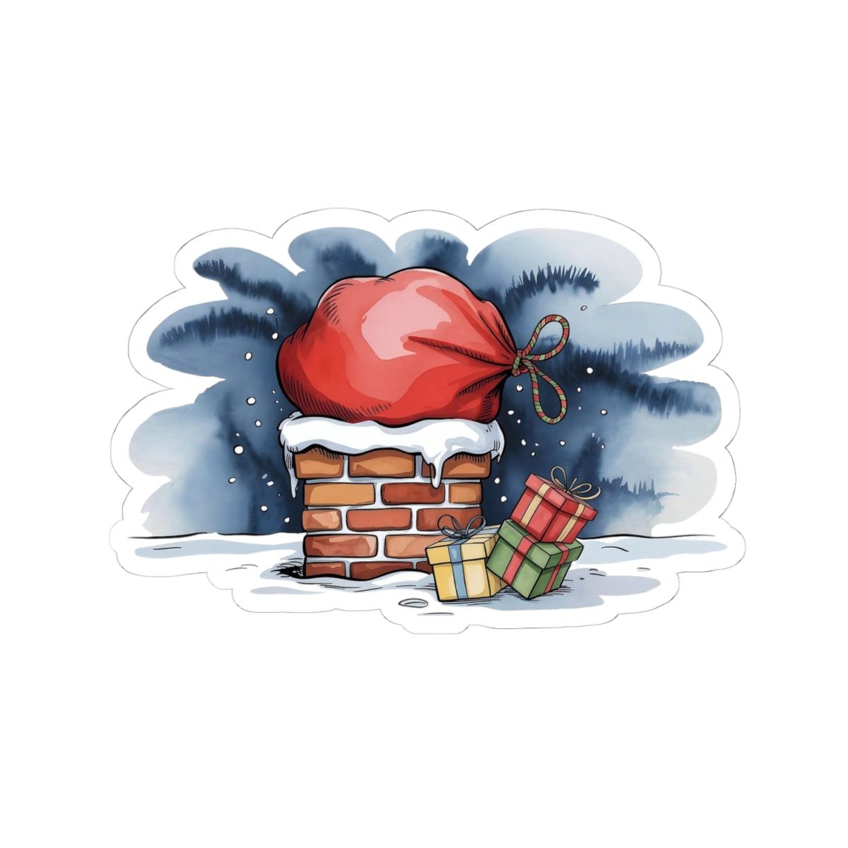 Christmas Chimney Sticker — Santa Hat & Presents Kiss-Cut Holiday Sticker