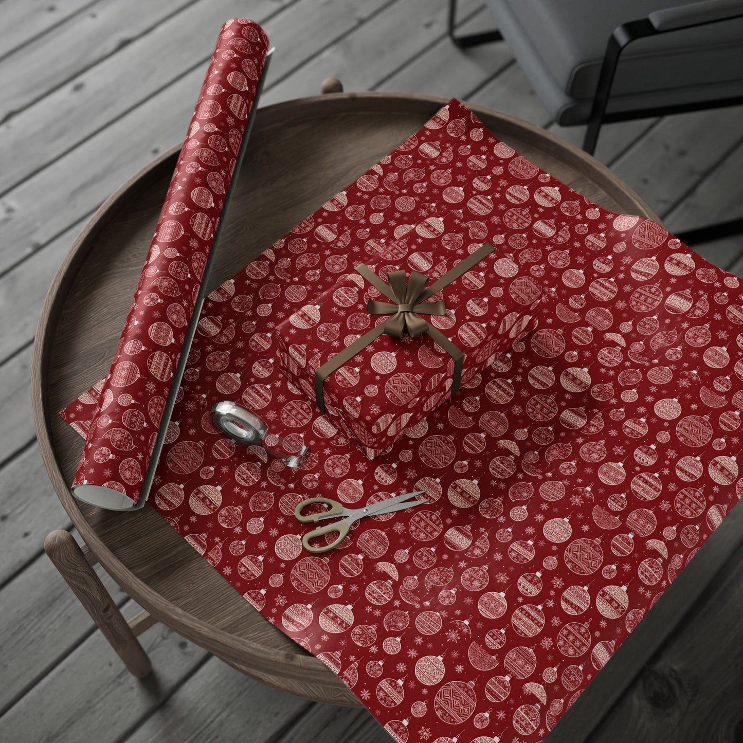 Festive Red Ornament Wrapping Paper Roll — Christmas Gift Wrap