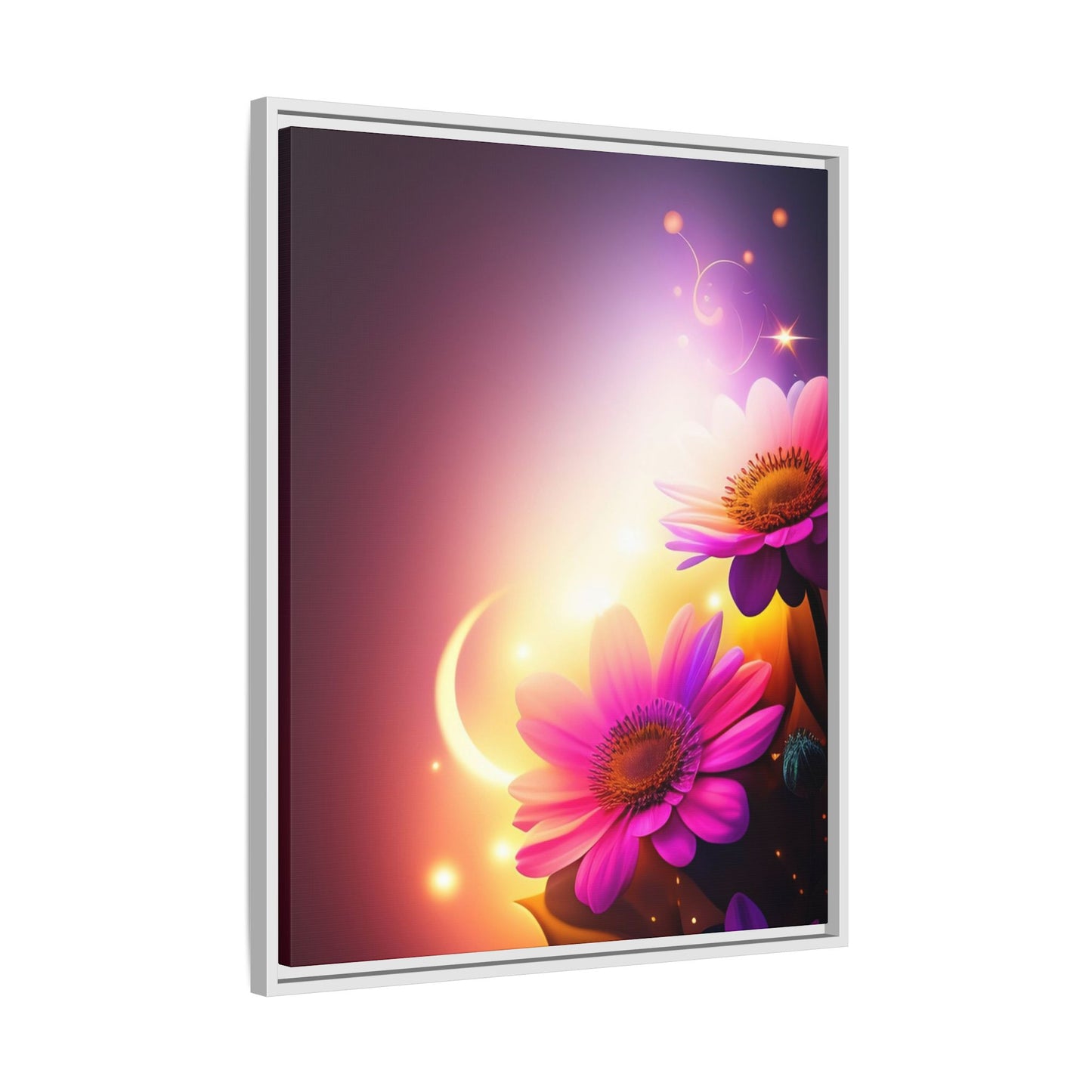Framed Floral Canvas Art — Pink Daisies Sunset Wall Print