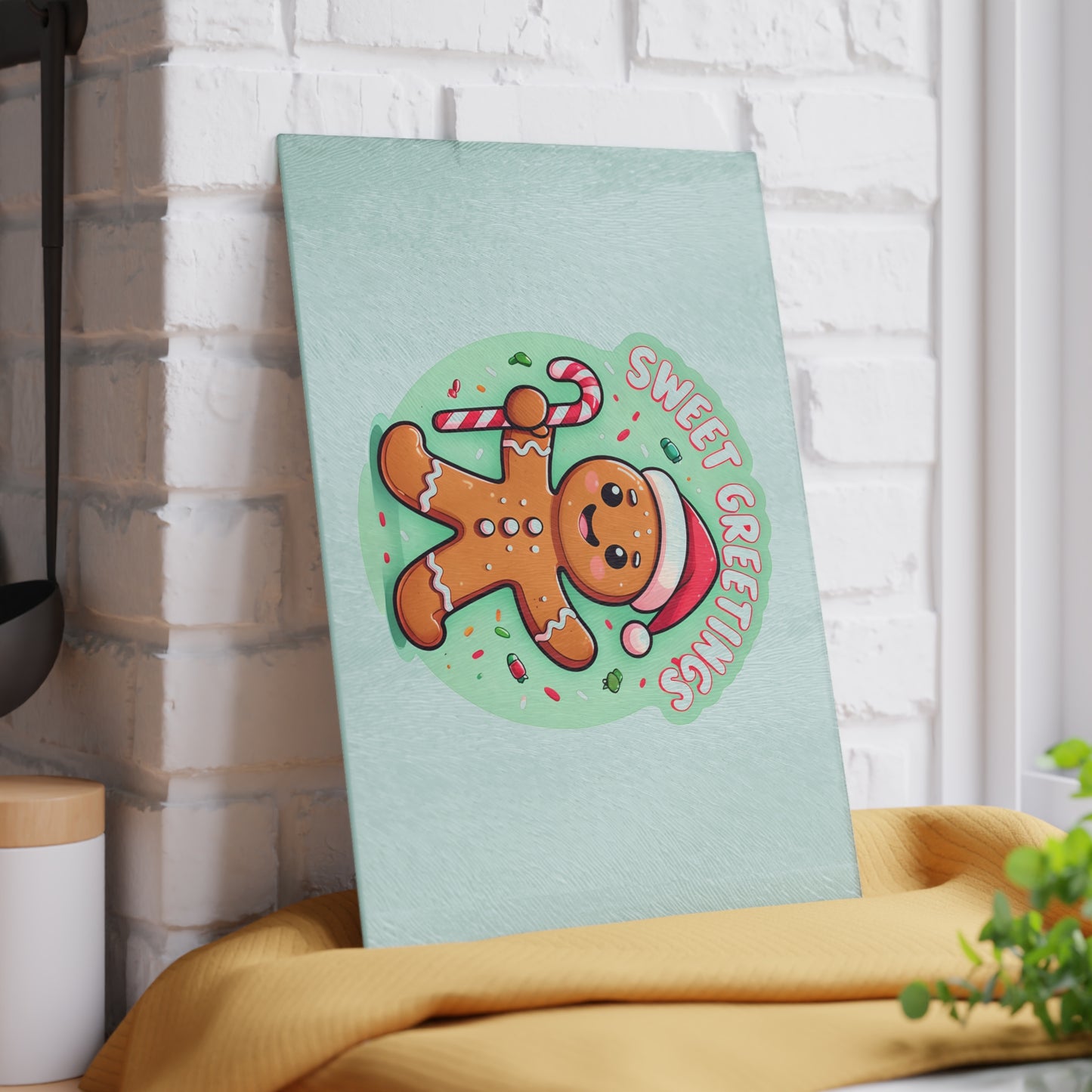 Glass Cutting Board – 'Sweet Greetings' Gingerbread Holiday Kitchen Board