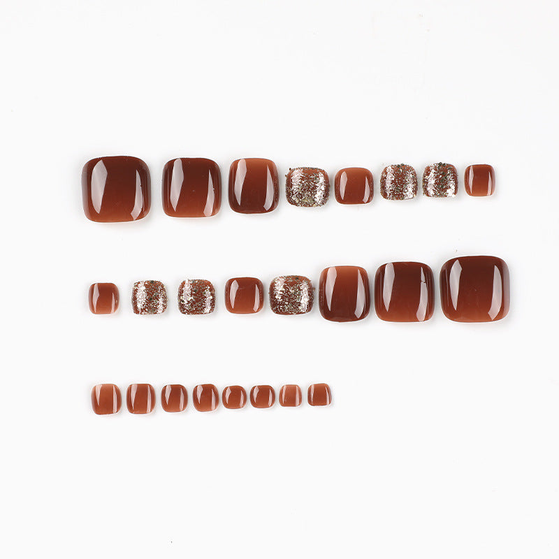 Brown Glitter Toe Nails with Chic Shimmer Accents – Image 2