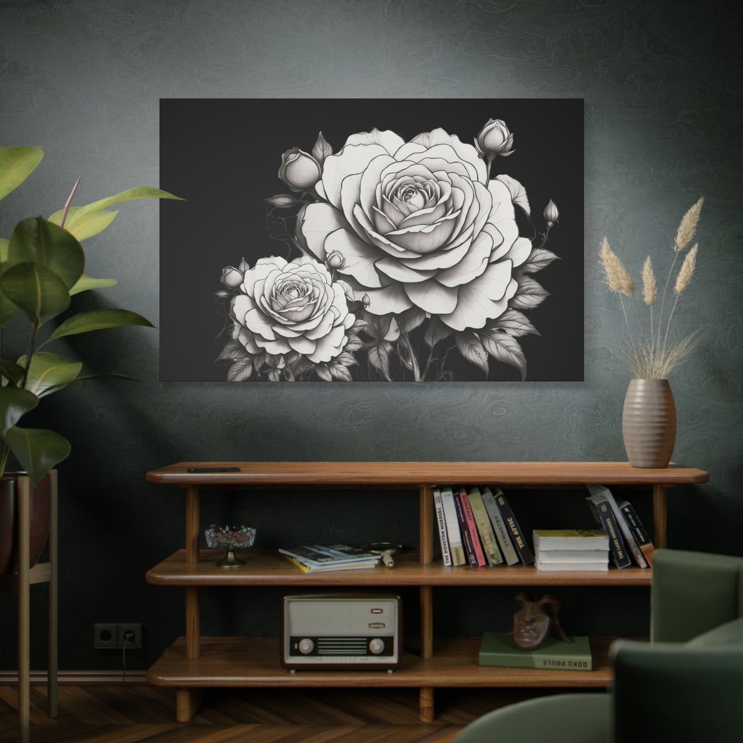 Monochrome Rose Canvas Print — Black & White Floral Wall Art