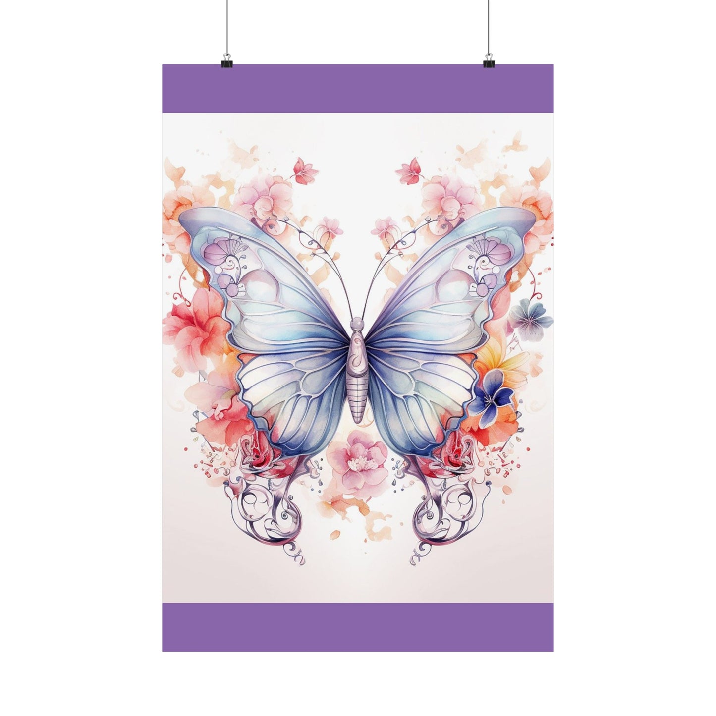 Butterfly Watercolor Wall Poster — Floral Pastel Matte Vertical Print