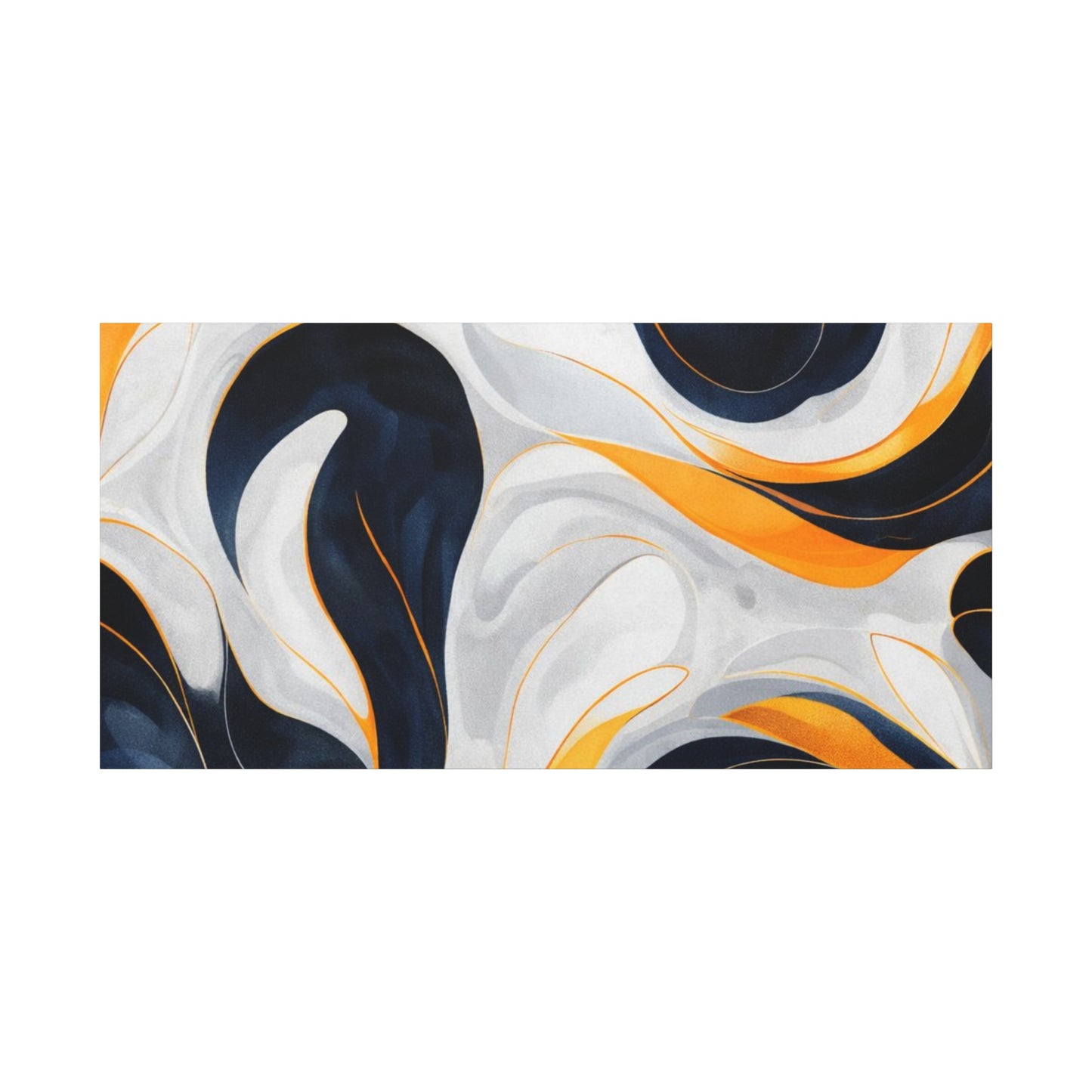 Abstract Fluid Art Matte Canvas Print — Navy, Gold & White Stretched Wall Art