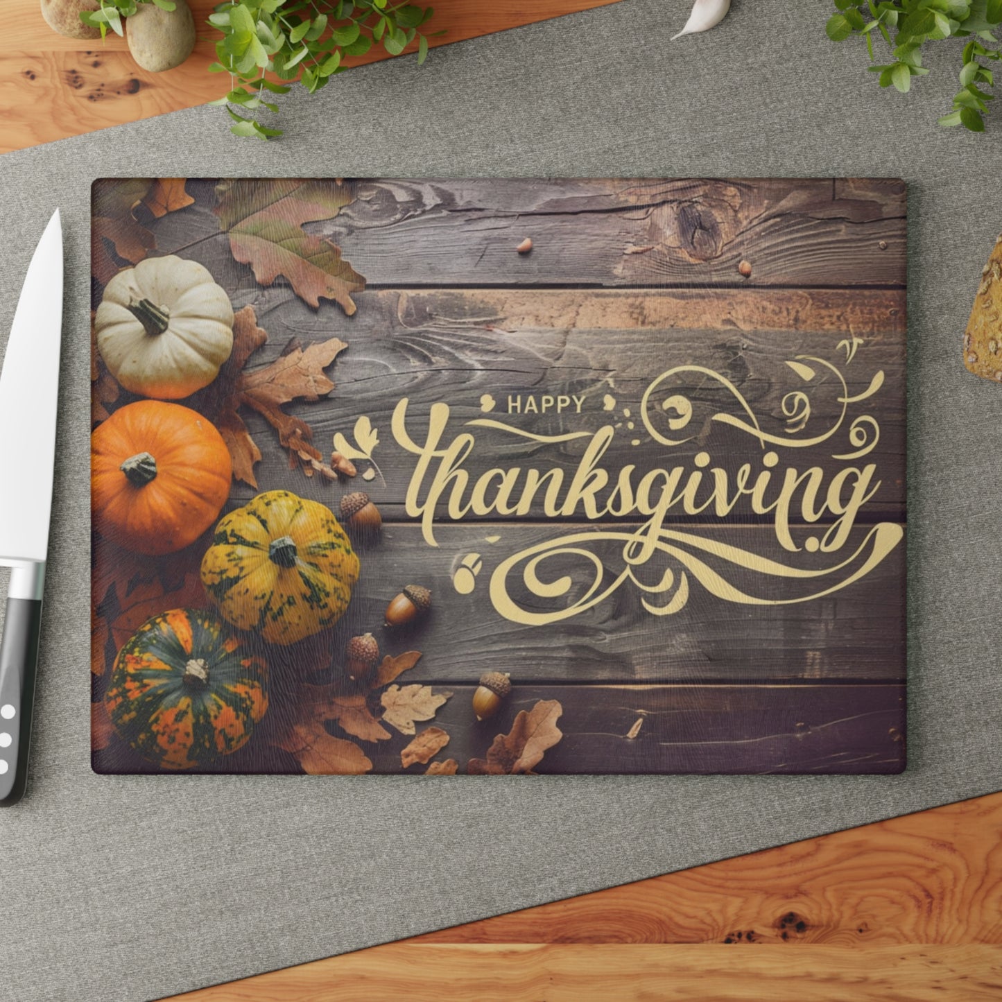 Thanksgiving Glass Cutting Board - Festive Kitchen Decor