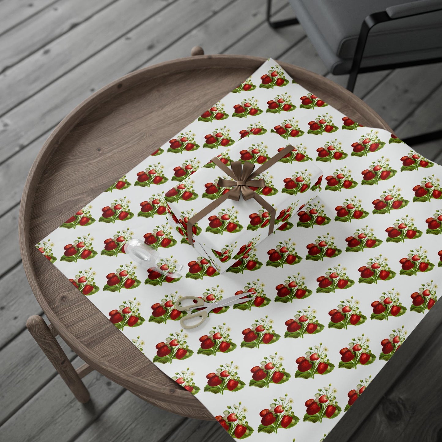 Strawberry Floral Wrapping Paper, Gift Wrap for Birthdays, Holidays, Showers, Eco-friendly Packaging, Cute Strawberry Design