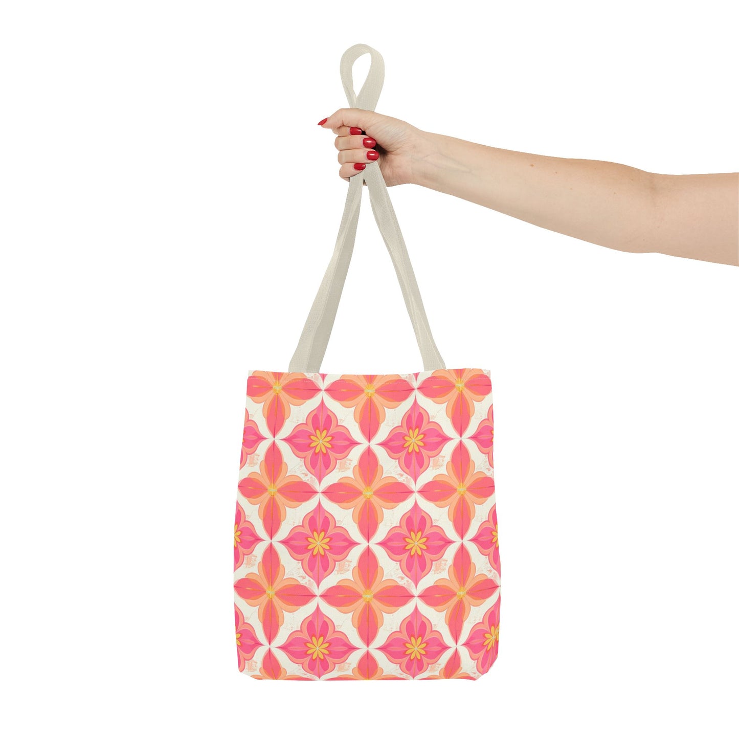Pink Floral Geometric Tote Bag — All-Over Print Reusable Shopper