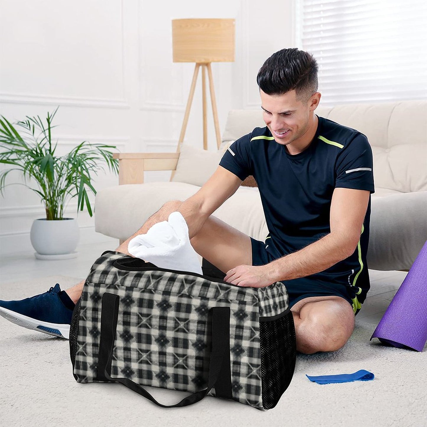 Travel Duffel Bag - Black and White