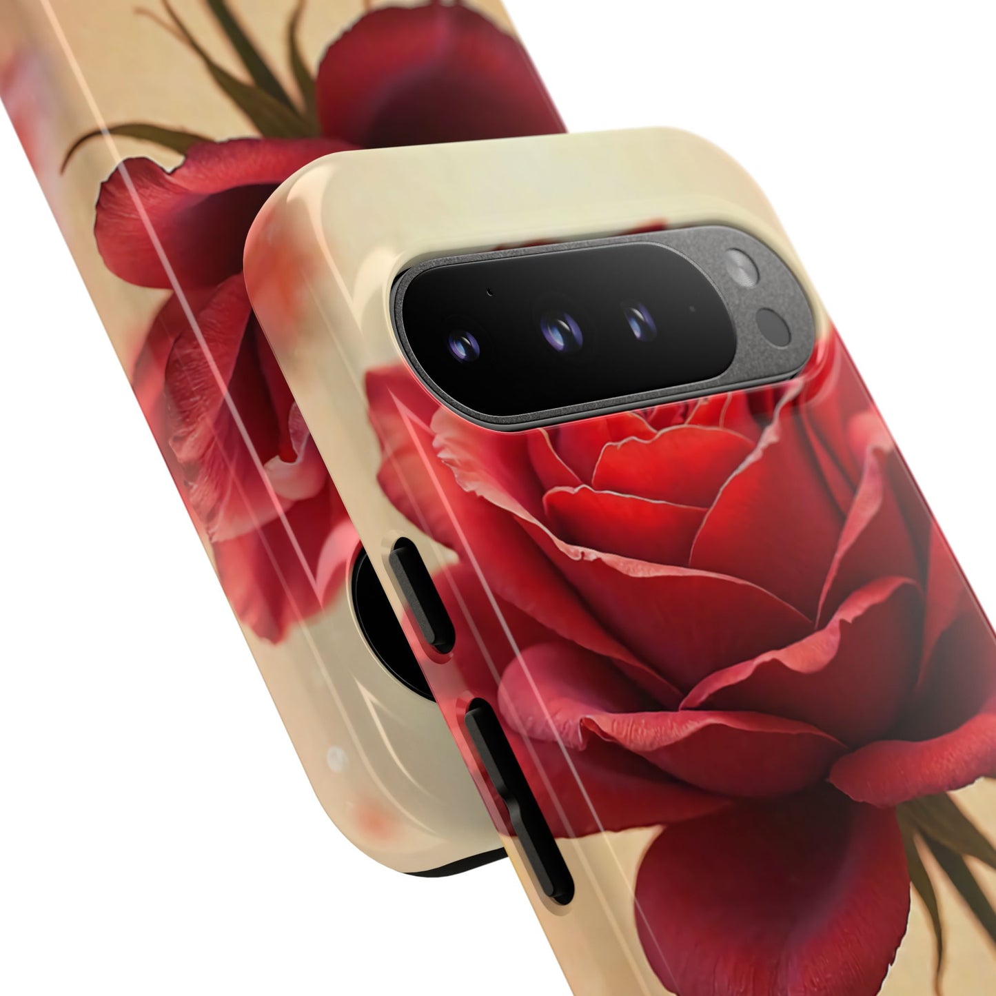 Floral Phone Case with Red Rose Design, Tough Phone Cover, Flower Print, Gift for Her, Stylish Accessory, Floral Aesthetic