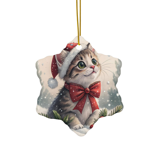 Adorable Christmas Cat Ceramic Ornaments, Holiday Decor, Gift Tags, Pet Lover Gifts, Festive Home Decoration