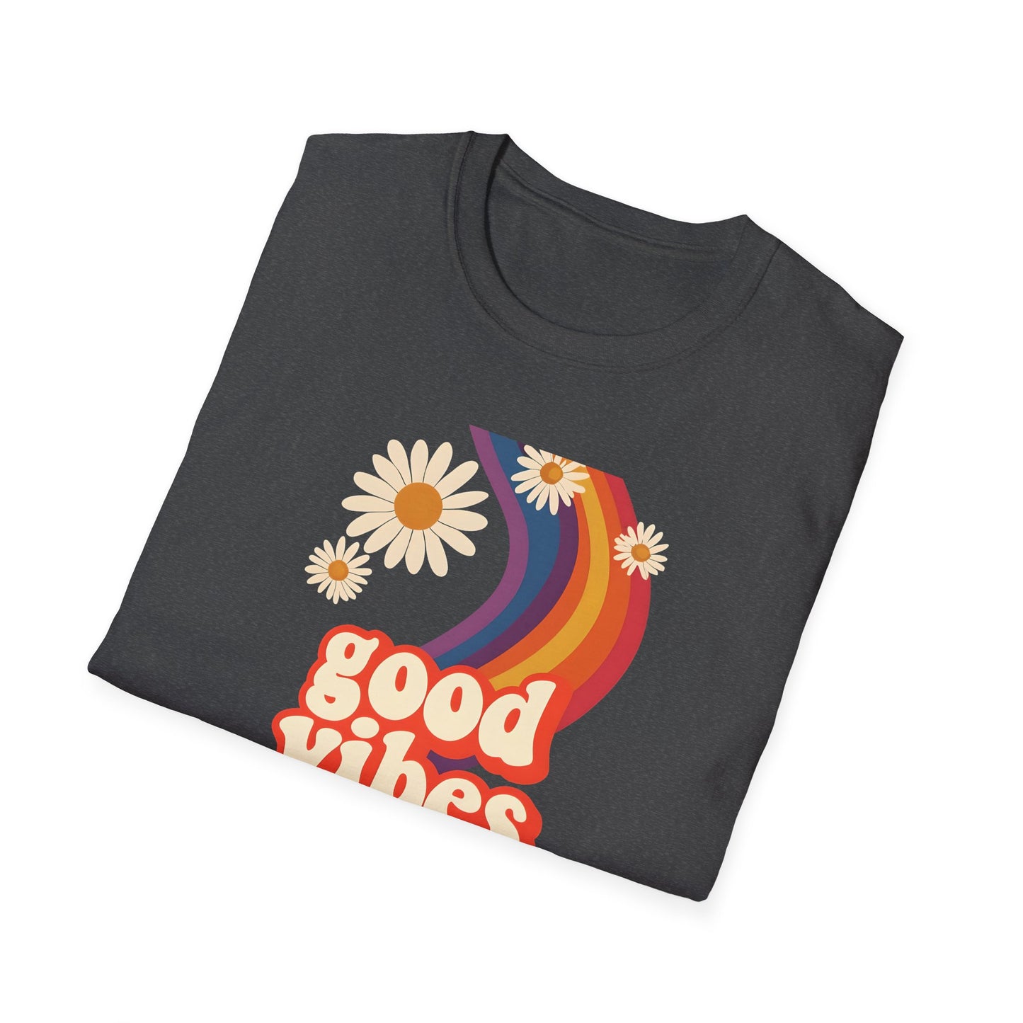 Good Vibes Unisex Softstyle T-Shirt, Retro Sunshine Tee, Positive Energy Shirt, Festival Apparel, Gift for Friends