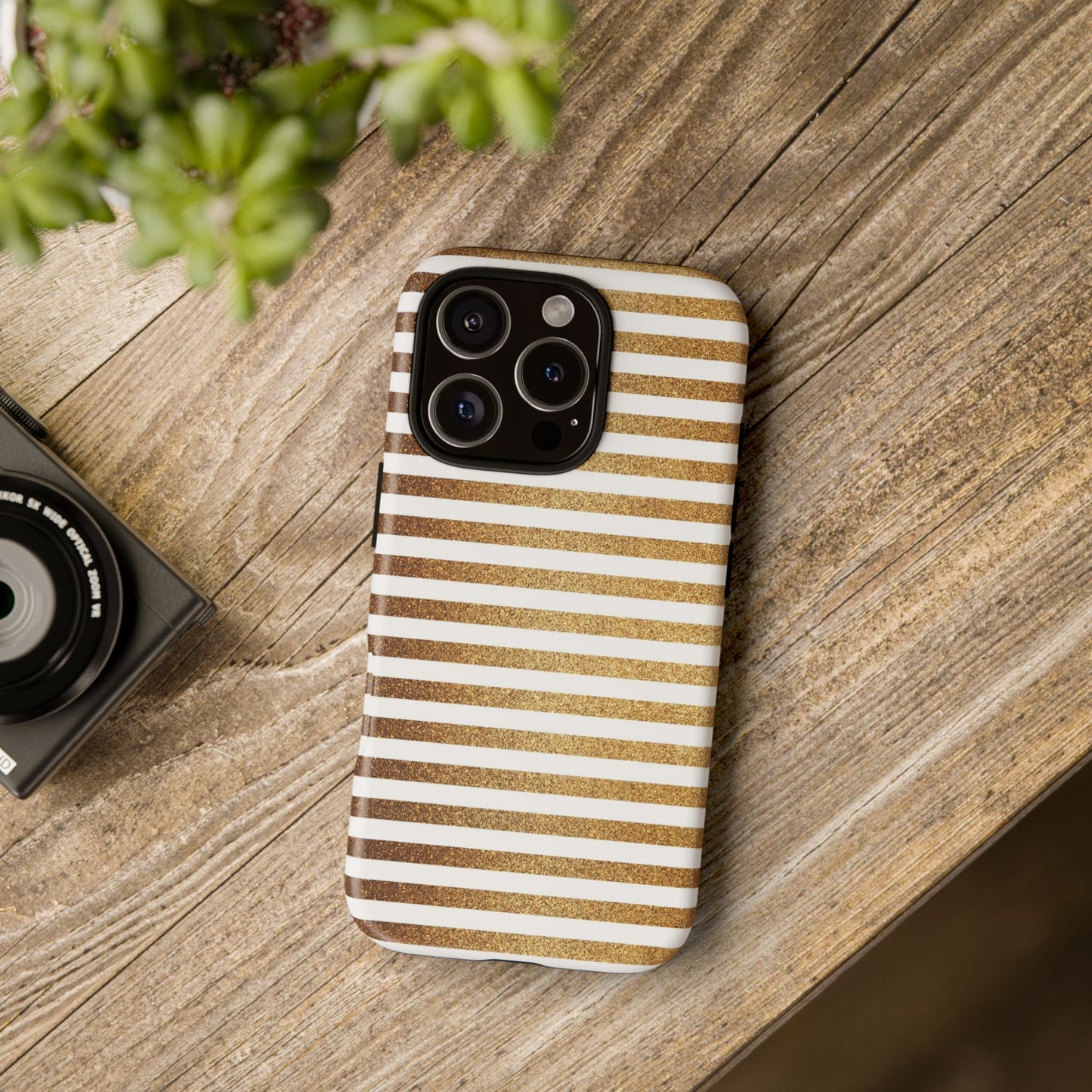 Glamorous Gold Striped Phone Case | Tough Cases, Stylish Phone Cover, Chic Accessories, Gift for Her, Fashionable Tech