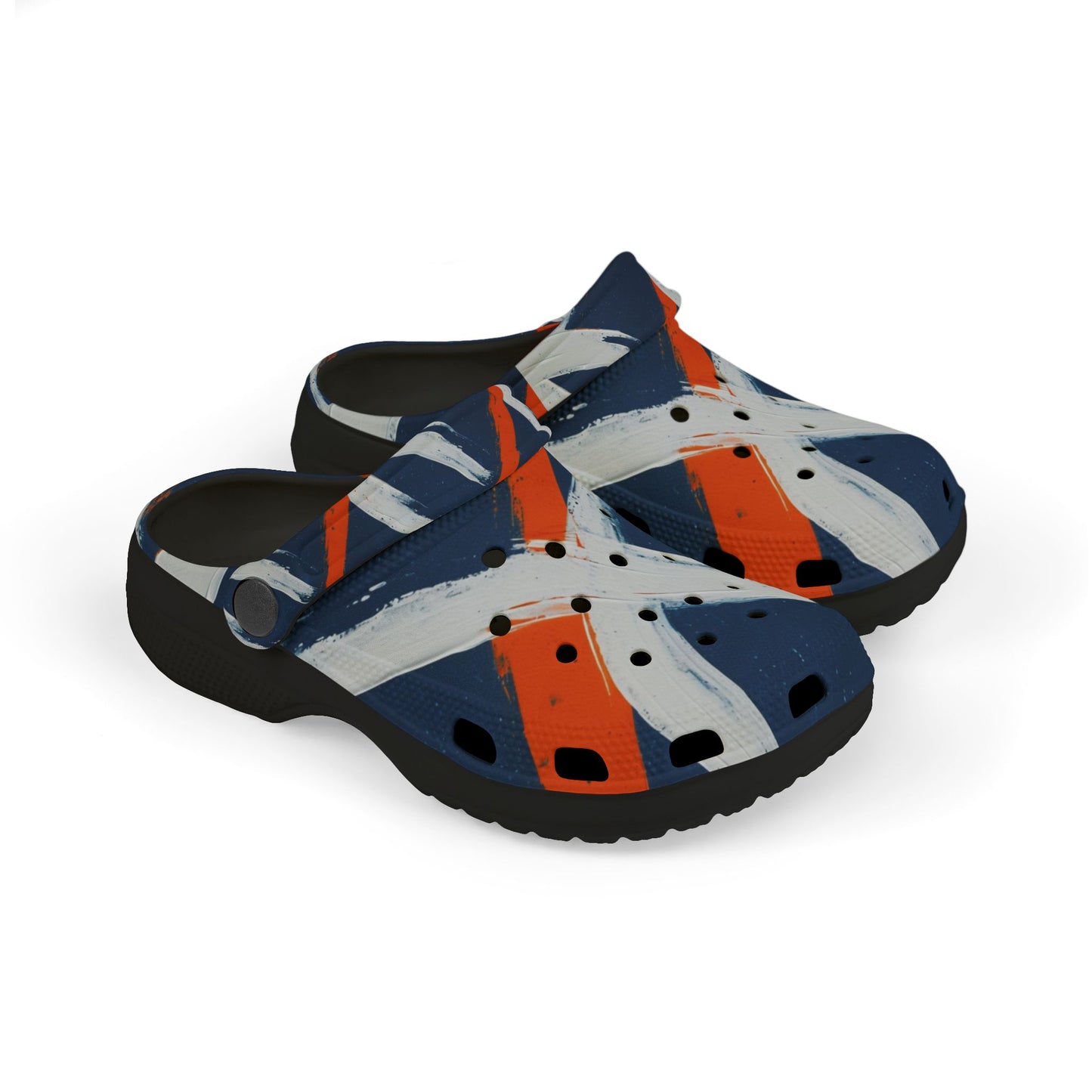Kids Abstract Navy & Orange EVA Foam Clogs — Slip-On Summer Sandals