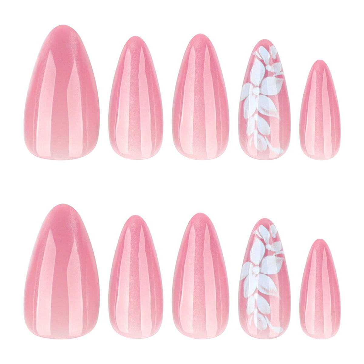 Fresh leaves flowers cat eyes sparkling almonds press-on nails – Image 5
