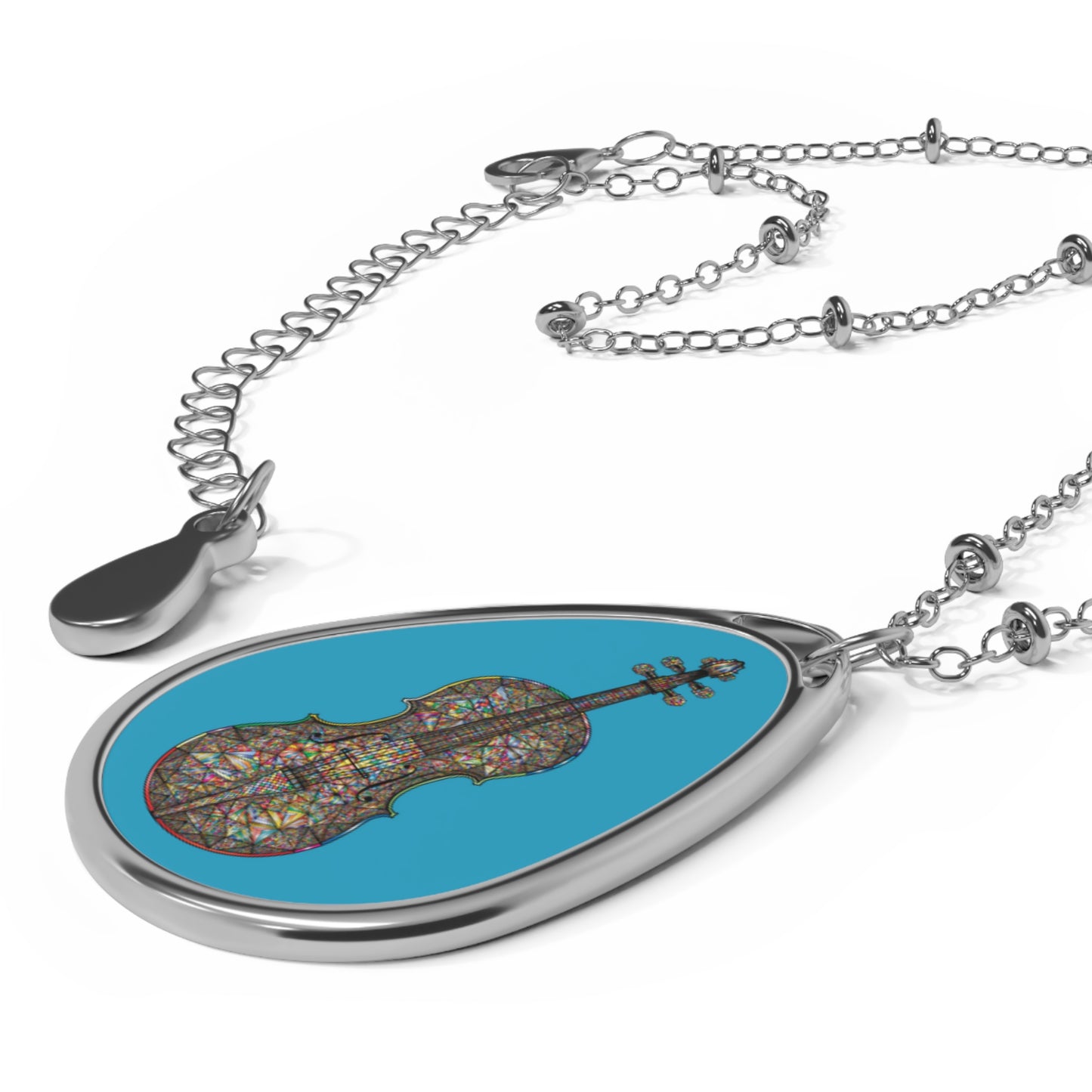 Vibrant Violin Oval Necklace | Musical Gift, Teal Jewelry, Boho Pendant, Artistic Accessory, Perfect for Music Lovers