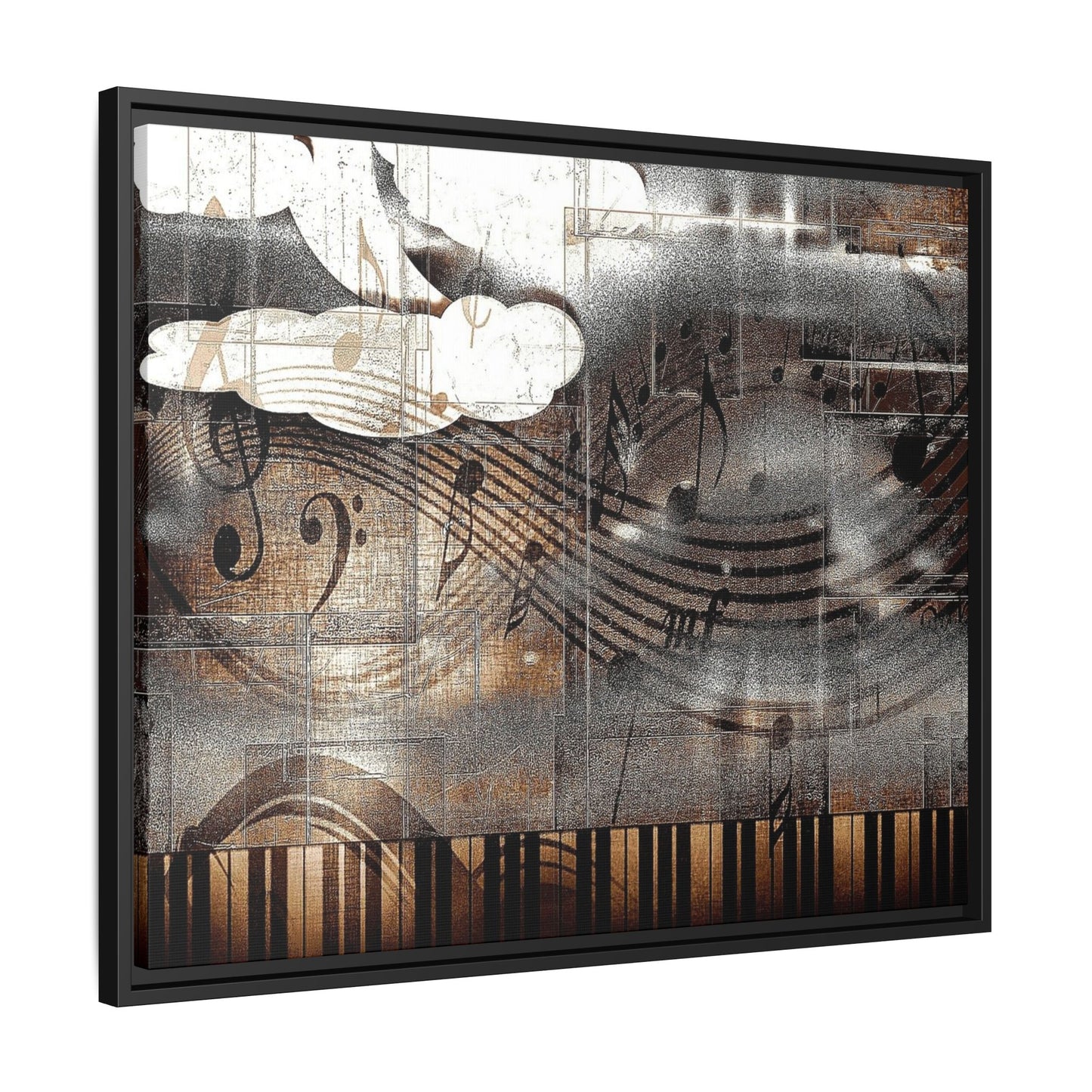 Framed Music Notes Canvas Print — Abstract Vintage Piano & Sheet Music Wall Art