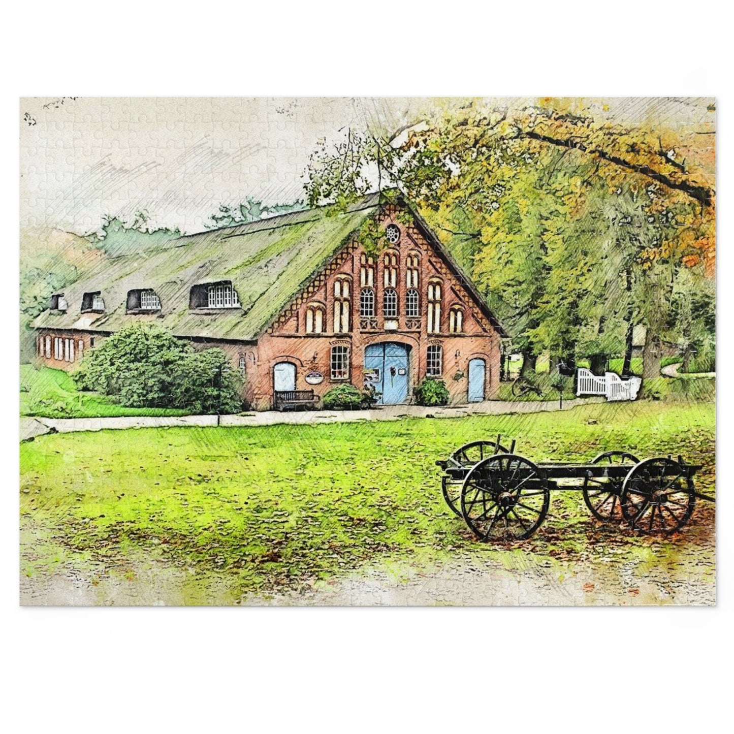 Rustic Scene Jigsaw Puzzle, Cozy Family Game, Art Puzzle with Tin, Nature Lover Gift, Home Décor Puzzle