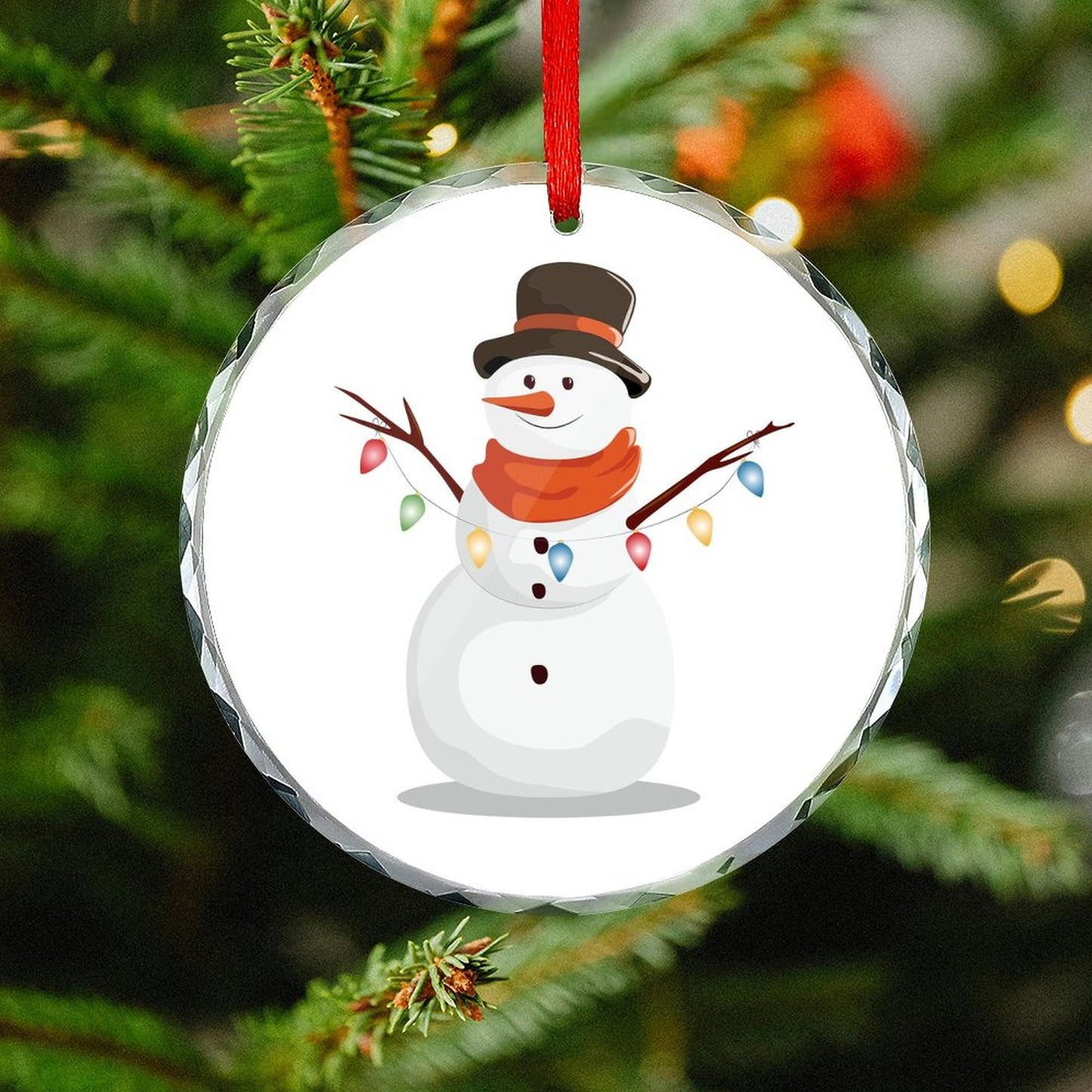 Glass Circular Ornament Pendant - Snowman