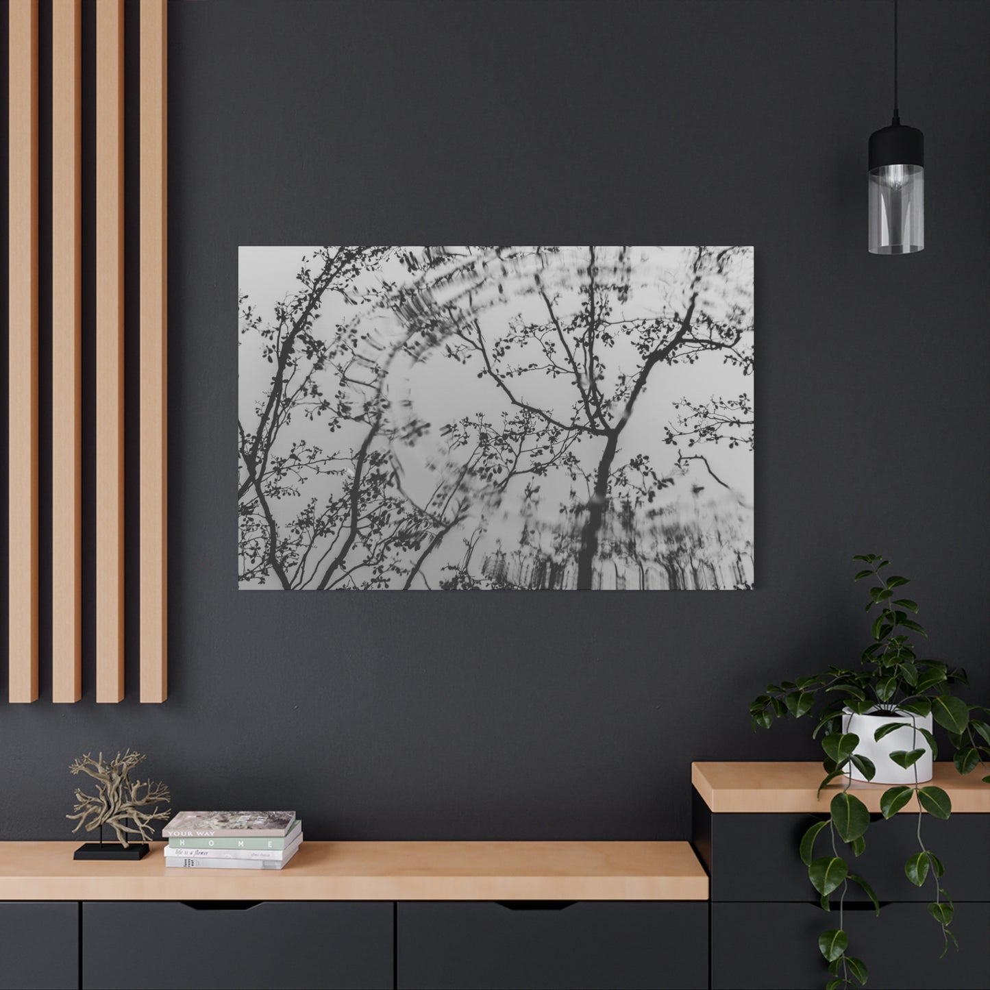 Canvas Wall Art — Monochrome Blurred Ferris Wheel with Tree Silhouettes